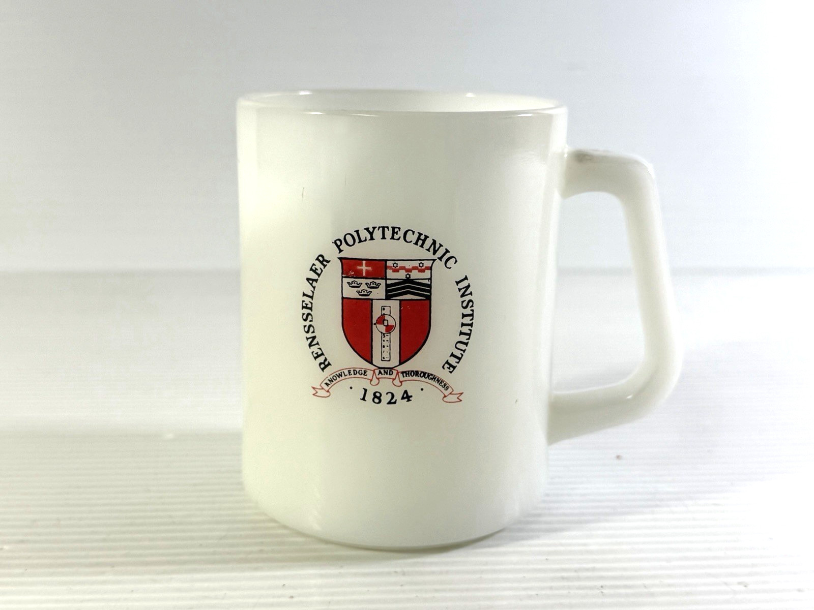 Vintage Federal Milk Glass Coffee Mug Rensselaer Polytechnic Institute 1824