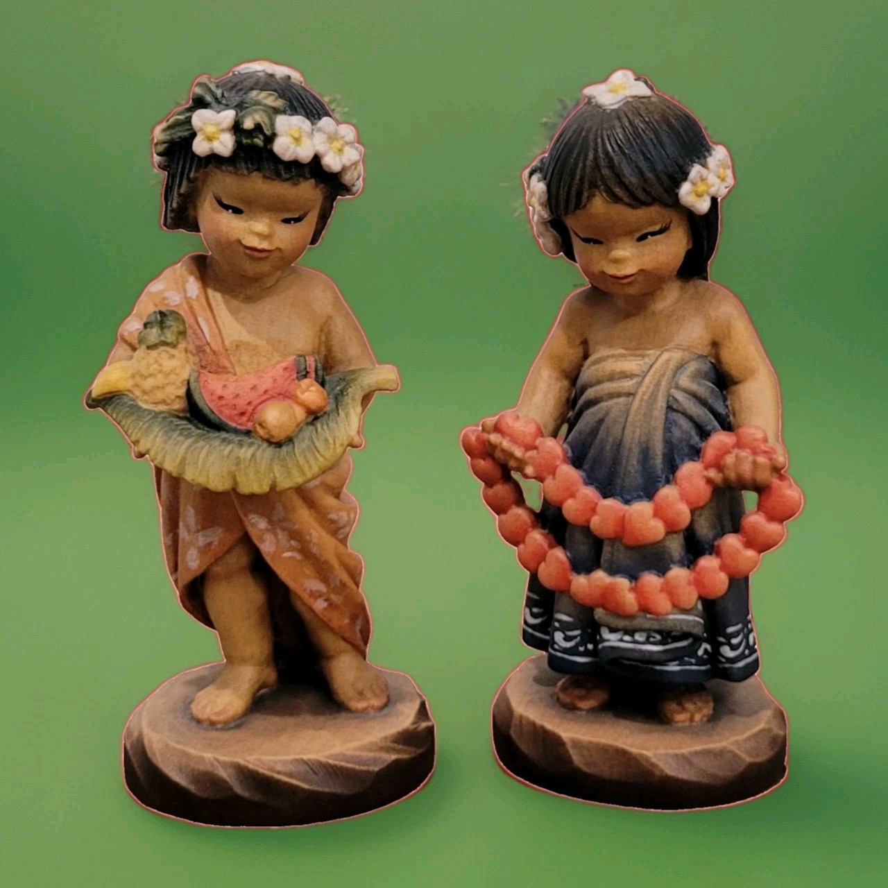 Anri Ferrandiz Artist Proof Hawaiian Lei Harvest Fruit Pair Figurine Very Rare