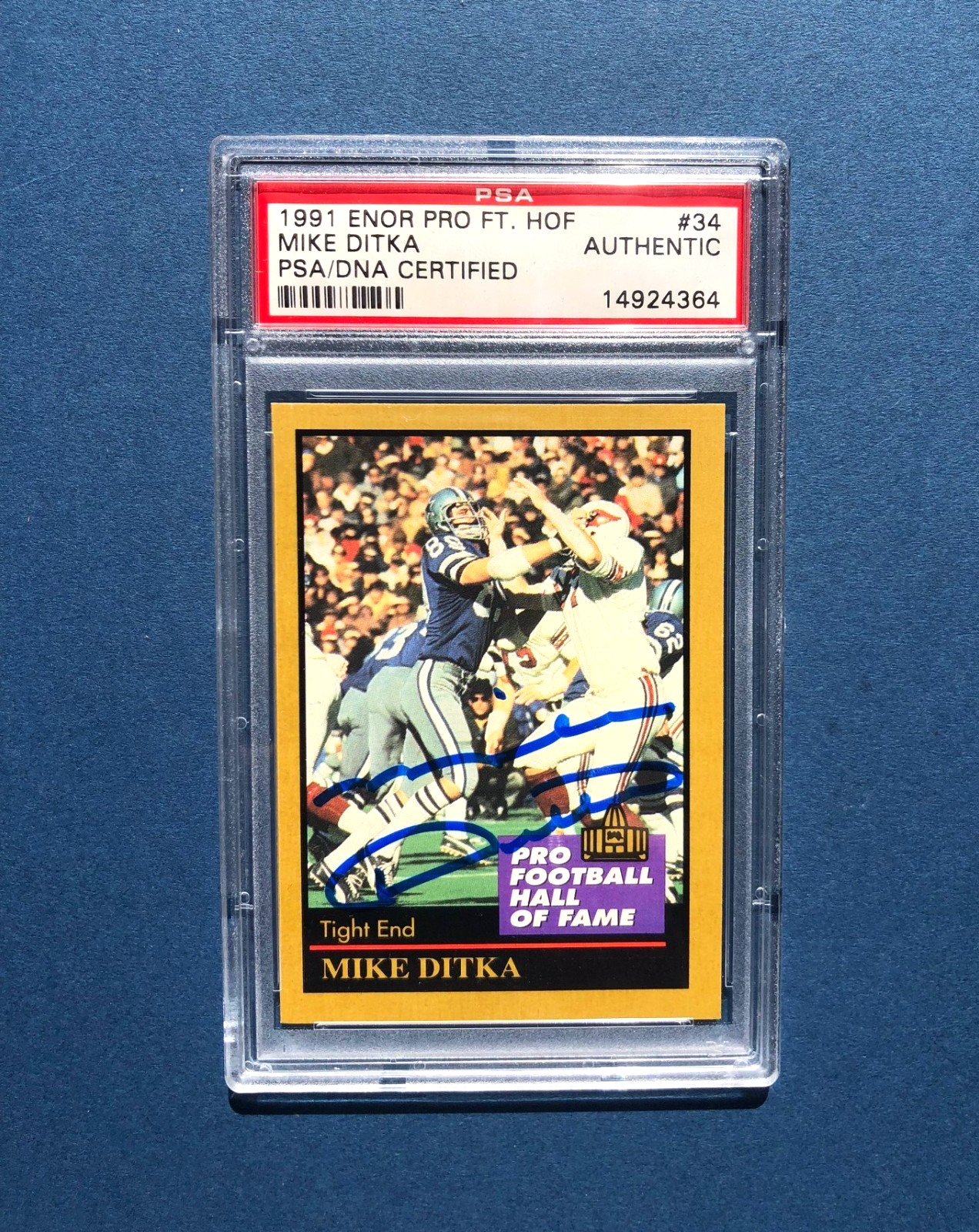 Mike Ditka 1991 ENOR Pro Football H.O.F. card autographed #34 PSA/DNA Cert 1/3 
