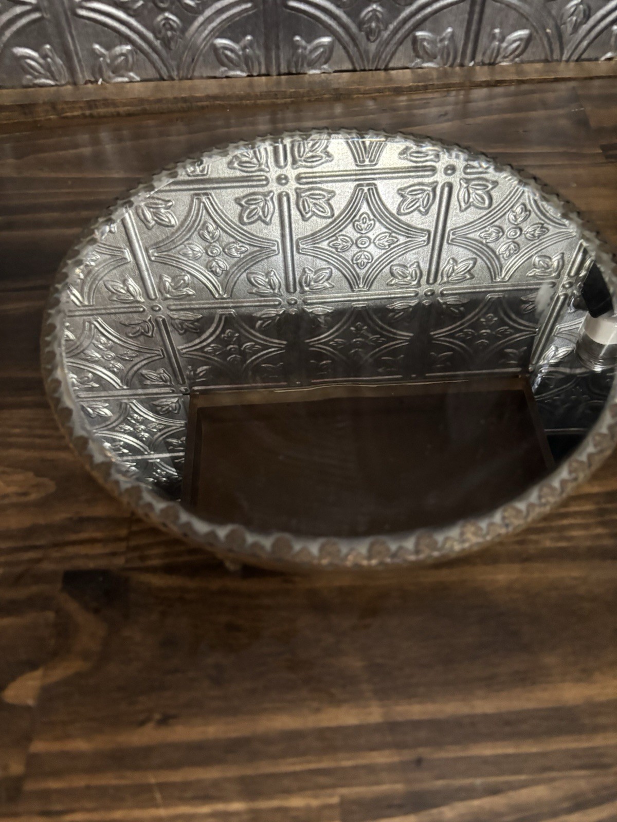 Antique Victorian brass Ornate Footed Plateau Mirror 14” Vanity Dresser Tray