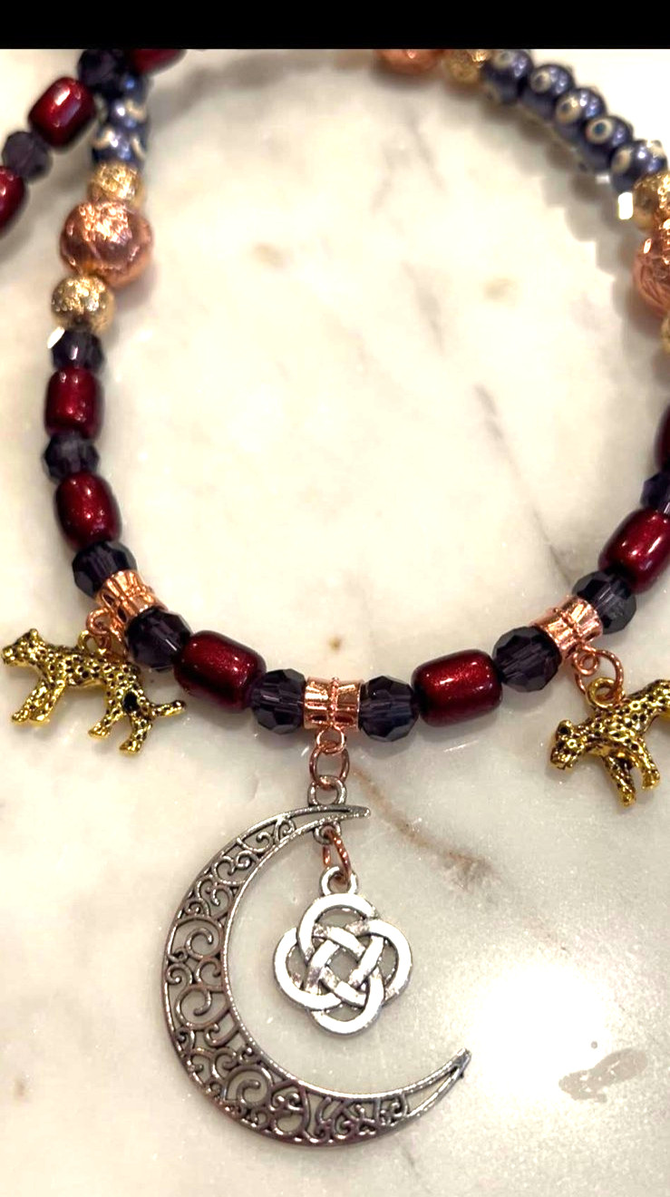 Evil Eye Moon  Energy Leopard Spirit Animal Celtic Knot Protection Necklace G18