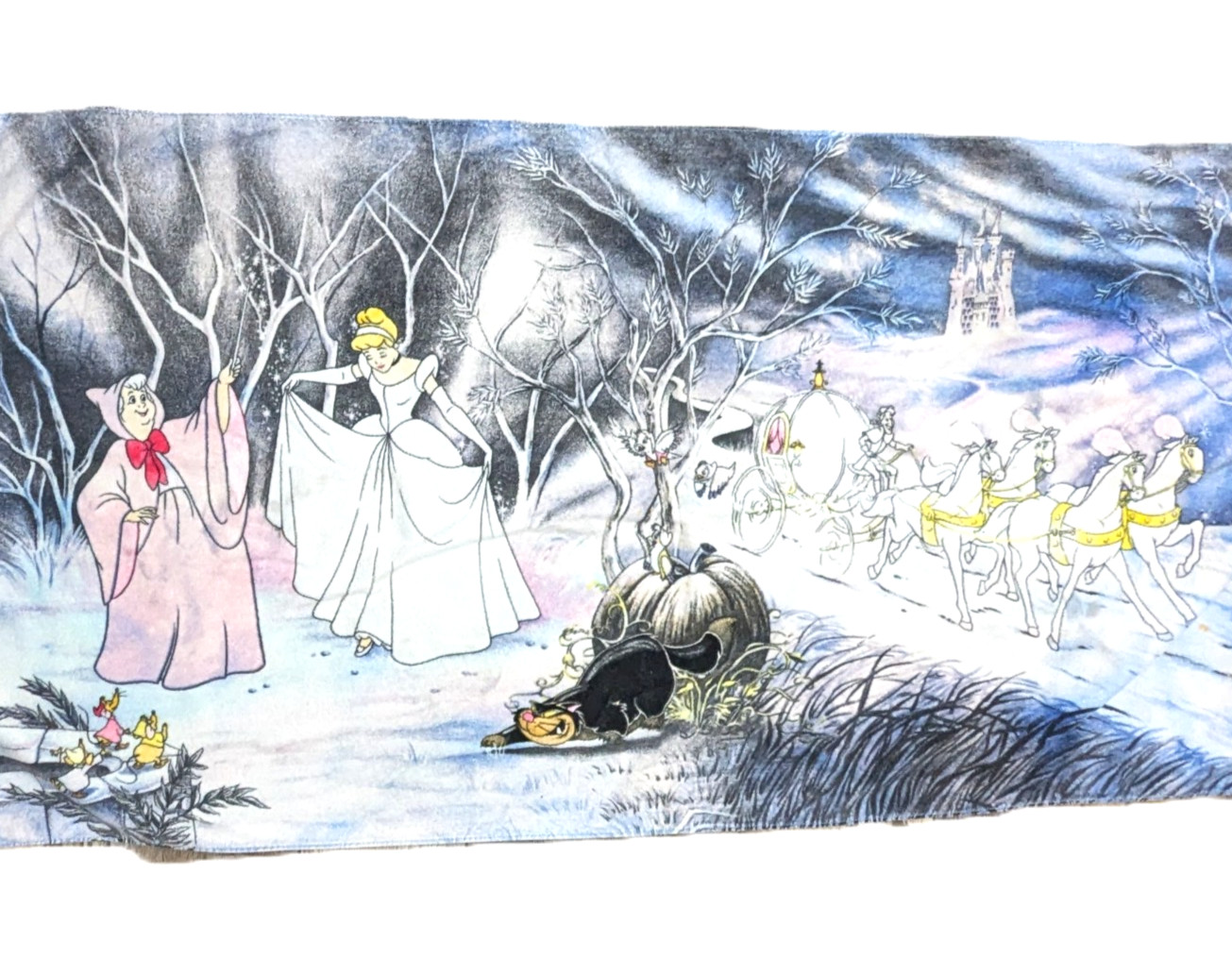 Vintage 90s Cinderella Beach Towel Fairy Godmother RARE Dress Scene Brazil 60 in
