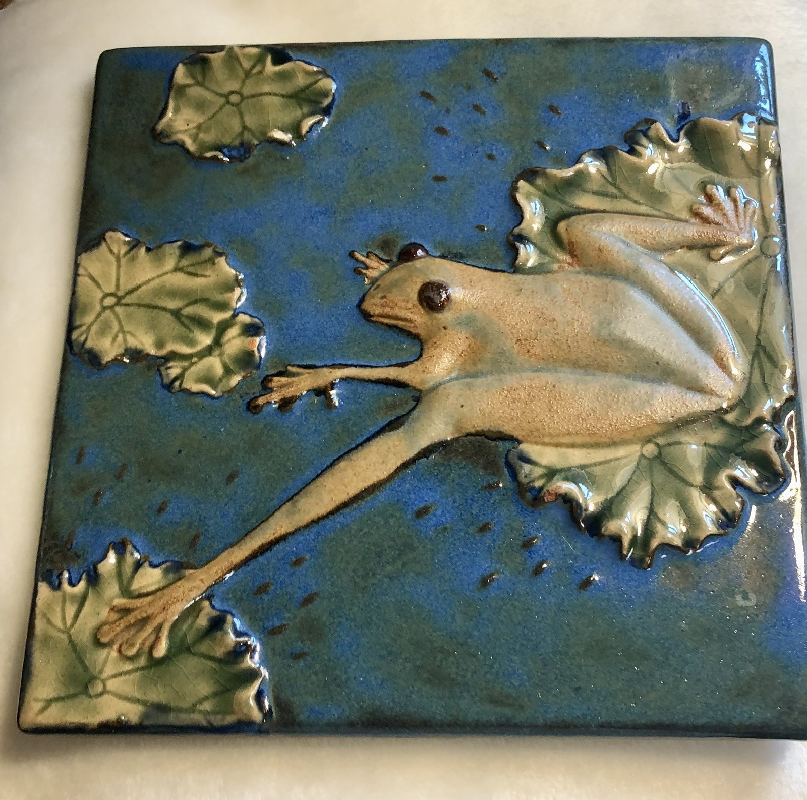 Frog And Lily Pad Tile Made By Global Views 8 X8 High Gloss 3D Gorgeous Frog And Lily Pad Tile Made By Global Views 8 X8 High Gloss 3D Gorgeous