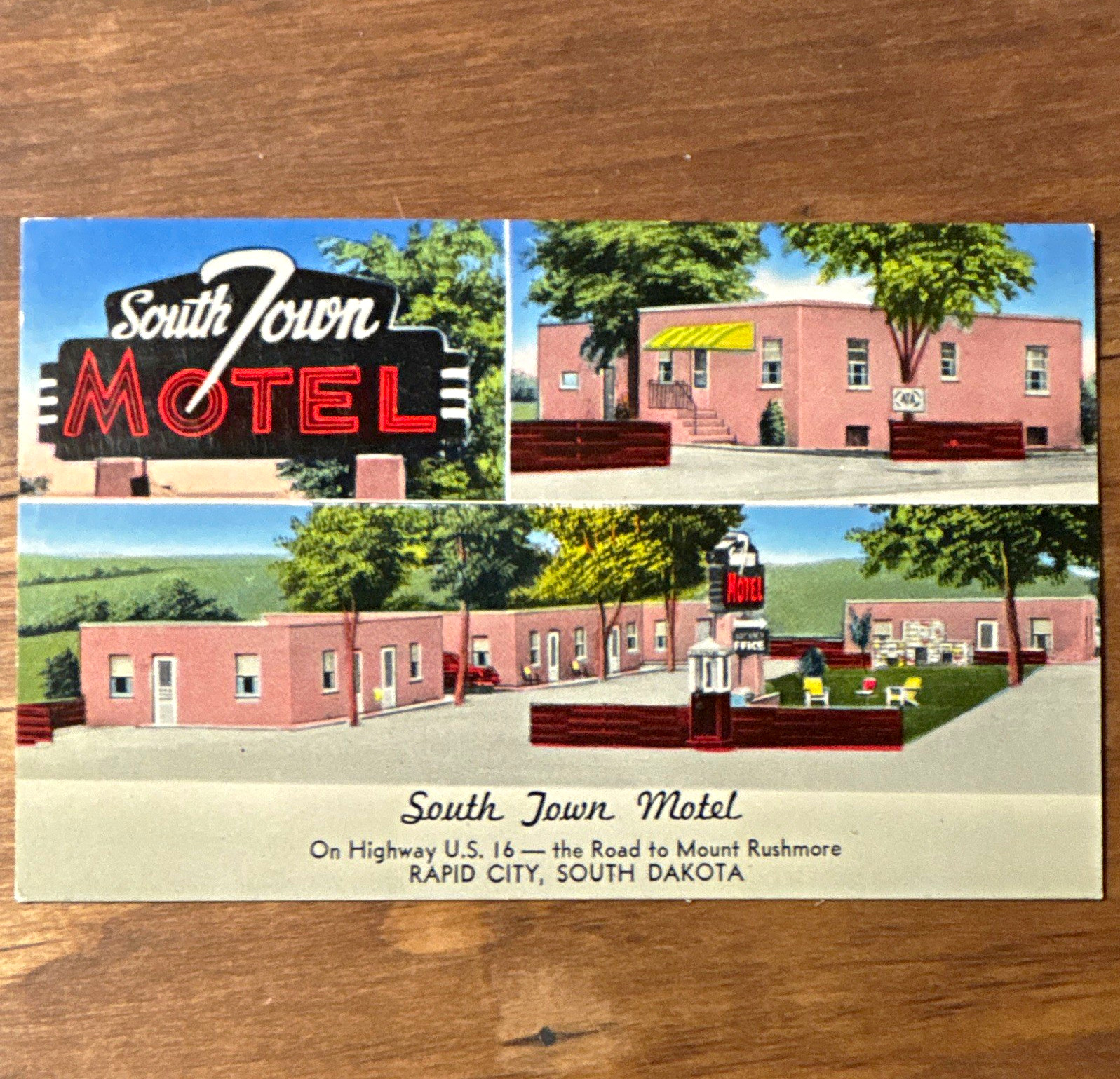 Louis Card Co. South Town Motel Rapid City SD Photochrome Postcard, 3 views Louis Card Co. South Town Motel Rapid City SD Photochrome Postcard, 3 views