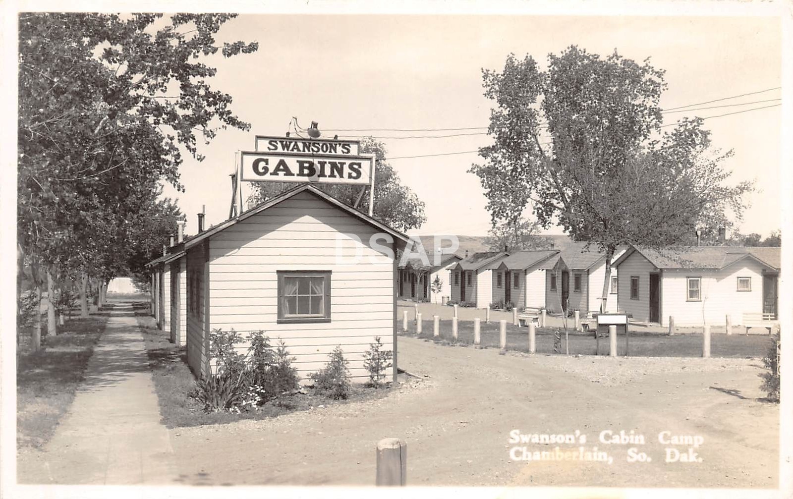 South Dakota SD Postcard Real Photo RPPC c1930s CHAMBERLAIN Swanson\'s Cabin Camp