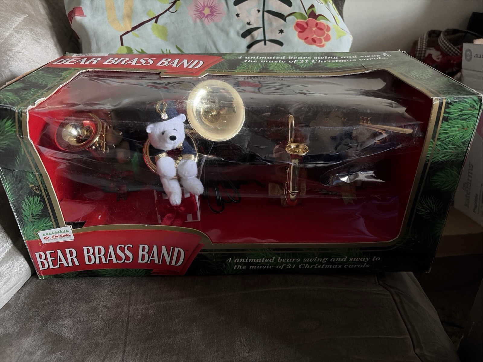 Vtg 1995 Mr. Christmas 4 Piece Animated Musical Bear Brass Band Plays 21 Carols