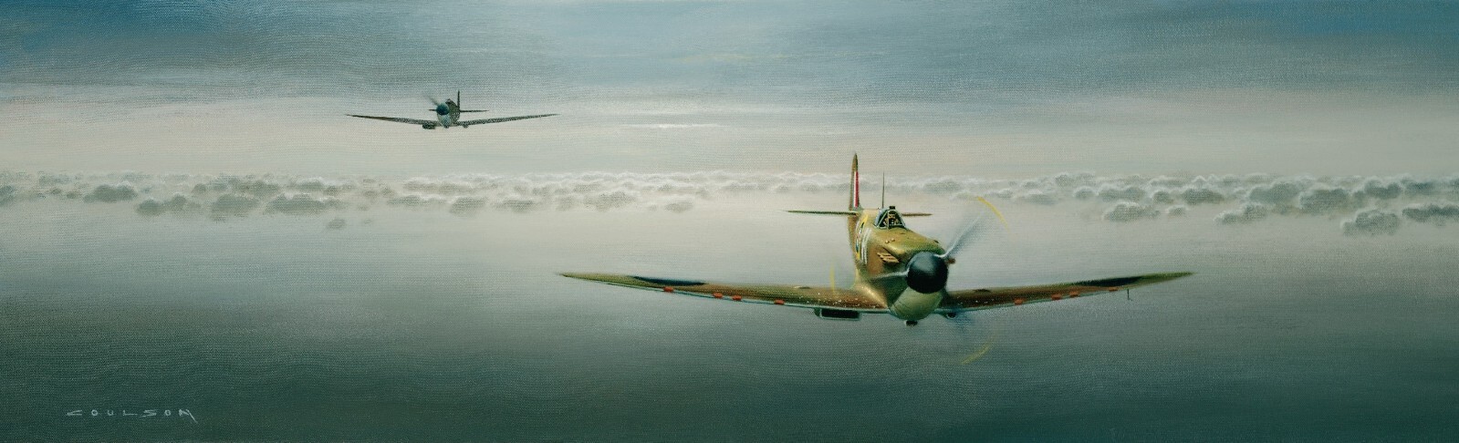 Dawn Sortie by Gerald Coulson aviation art signed by WWII RAF Spitfire Pilots