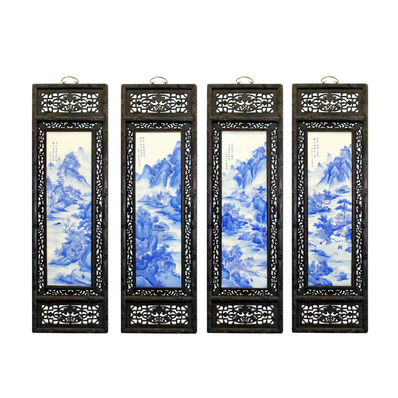 Chinese Mountain River Porcelain Blue & White Painting Wall Panel Set cs5057