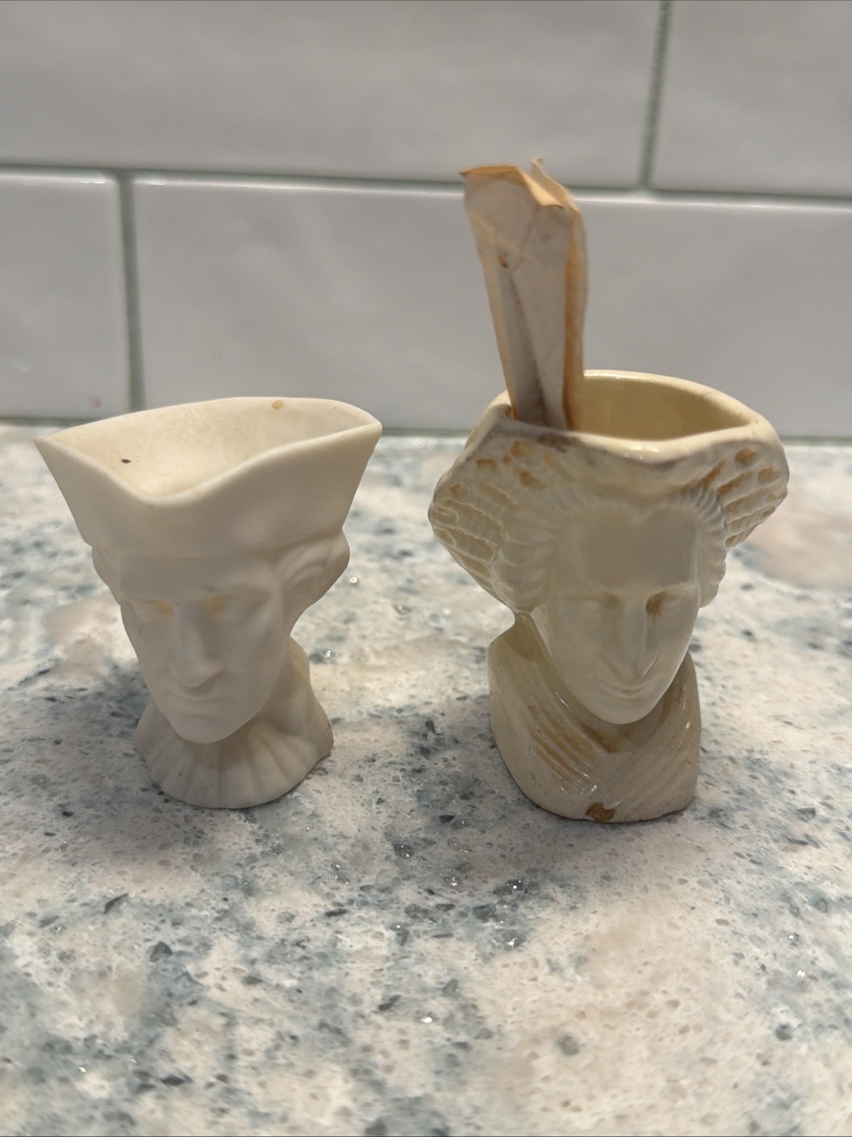 Pair 1939 1940 NY World's Fair American Potter Homer Laughlin Mini Toby Mugs Lot