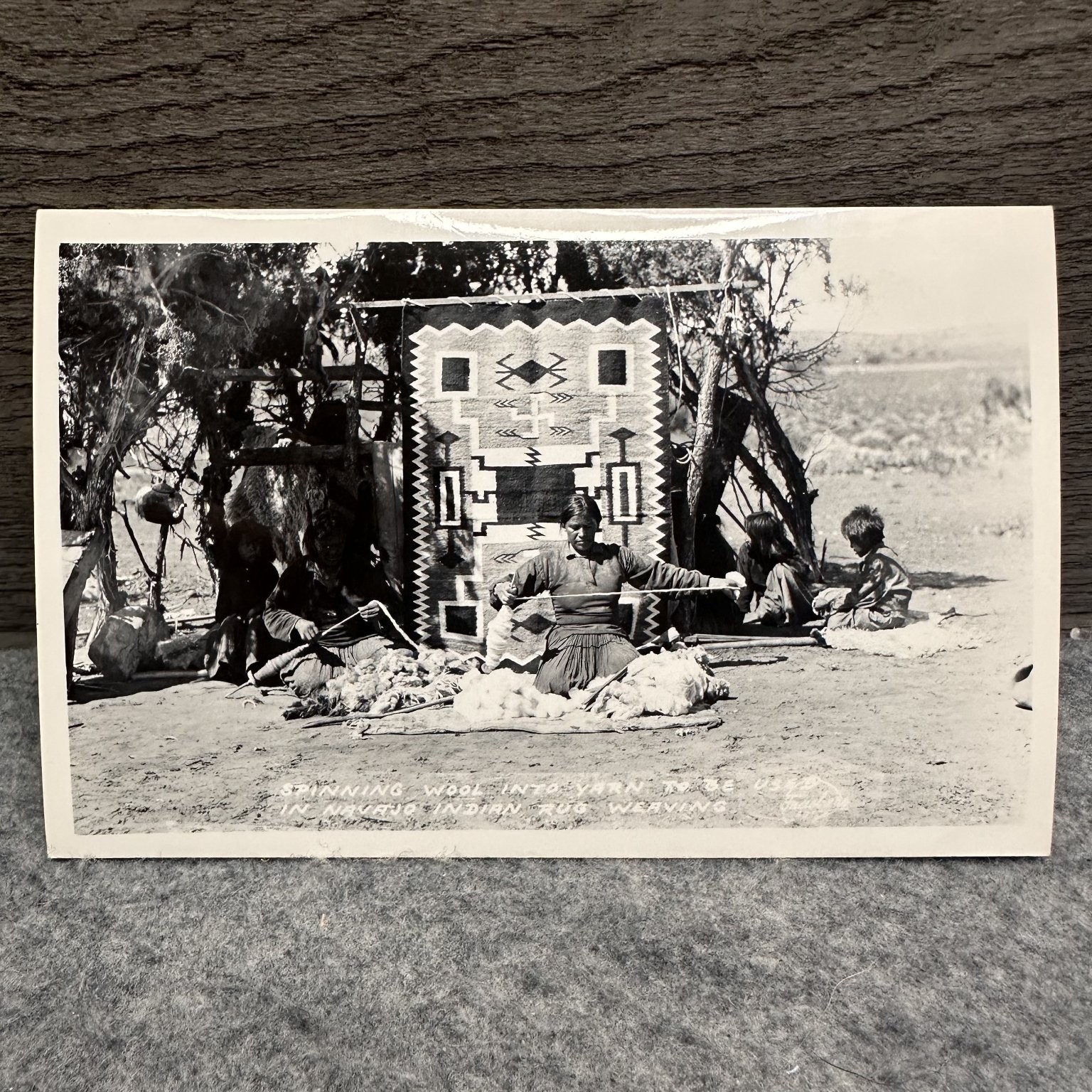 Navajo Indian Rug Weaving RPPC - Spinning Wool, Lollsgard Specialty Co. Navajo Indian Rug Weaving RPPC - Spinning Wool, Lollsgard Specialty Co.