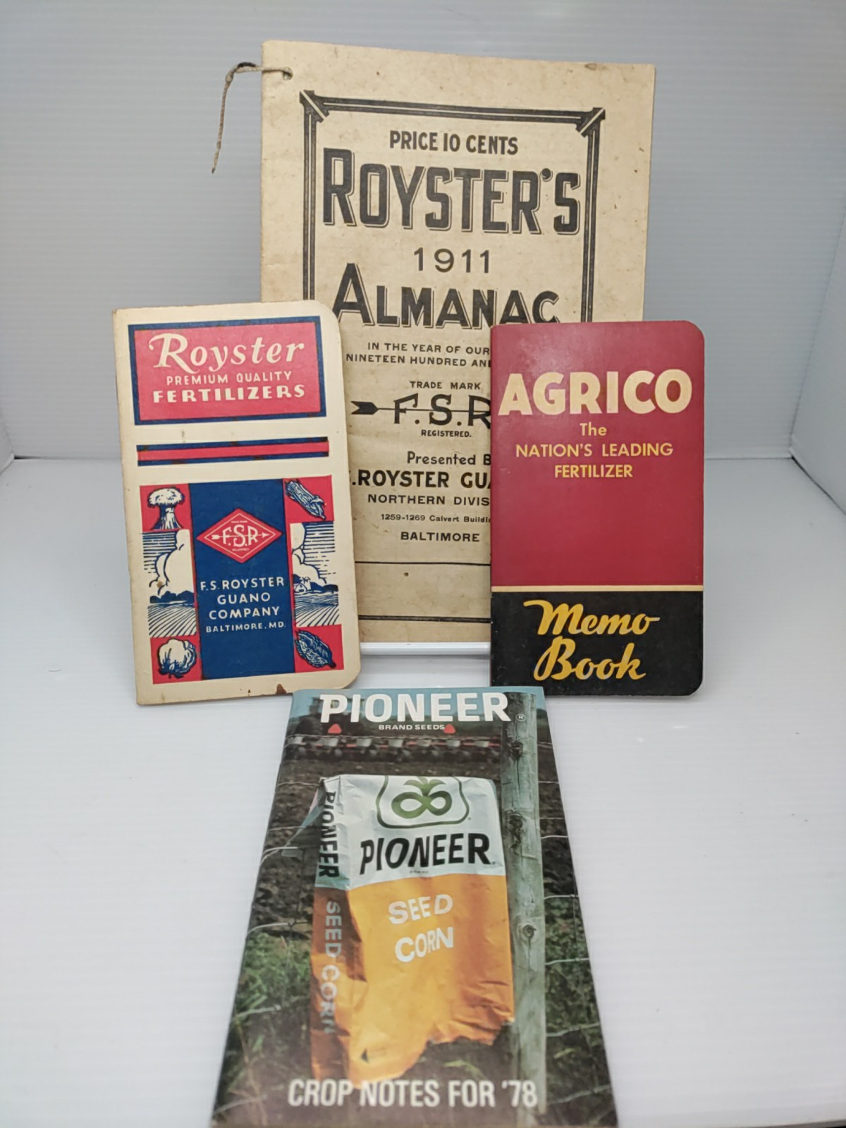 Farm Ephemera 1911 Almanac,Royster Memo Pad, Agrico Memo, Pioneer Crop Notes 78 Farm Ephemera 1911 Almanac,Royster Memo Pad, Agrico Memo, Pioneer Crop Notes 78