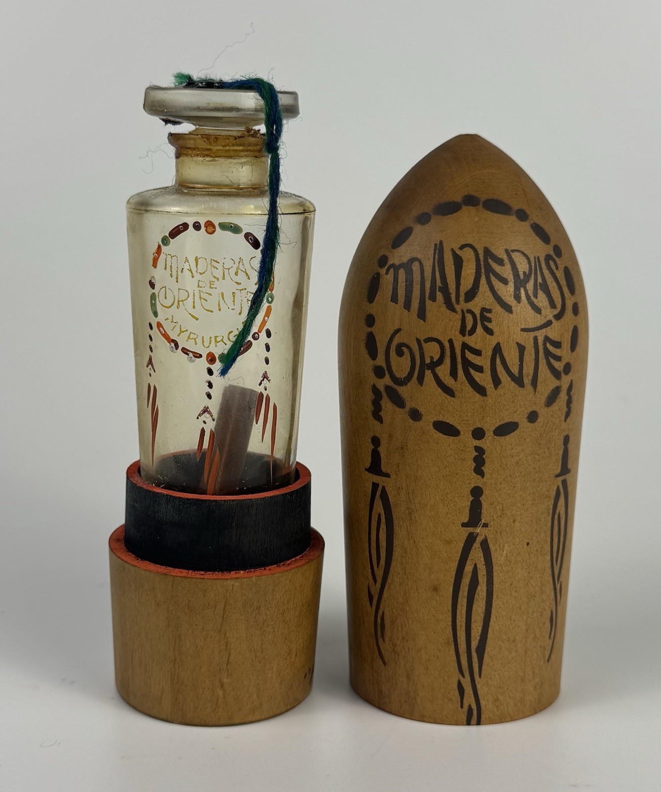 Vintage Myrurgia Maderas De Oriente Perfume Bottle In Wood Case Barcelona Spain