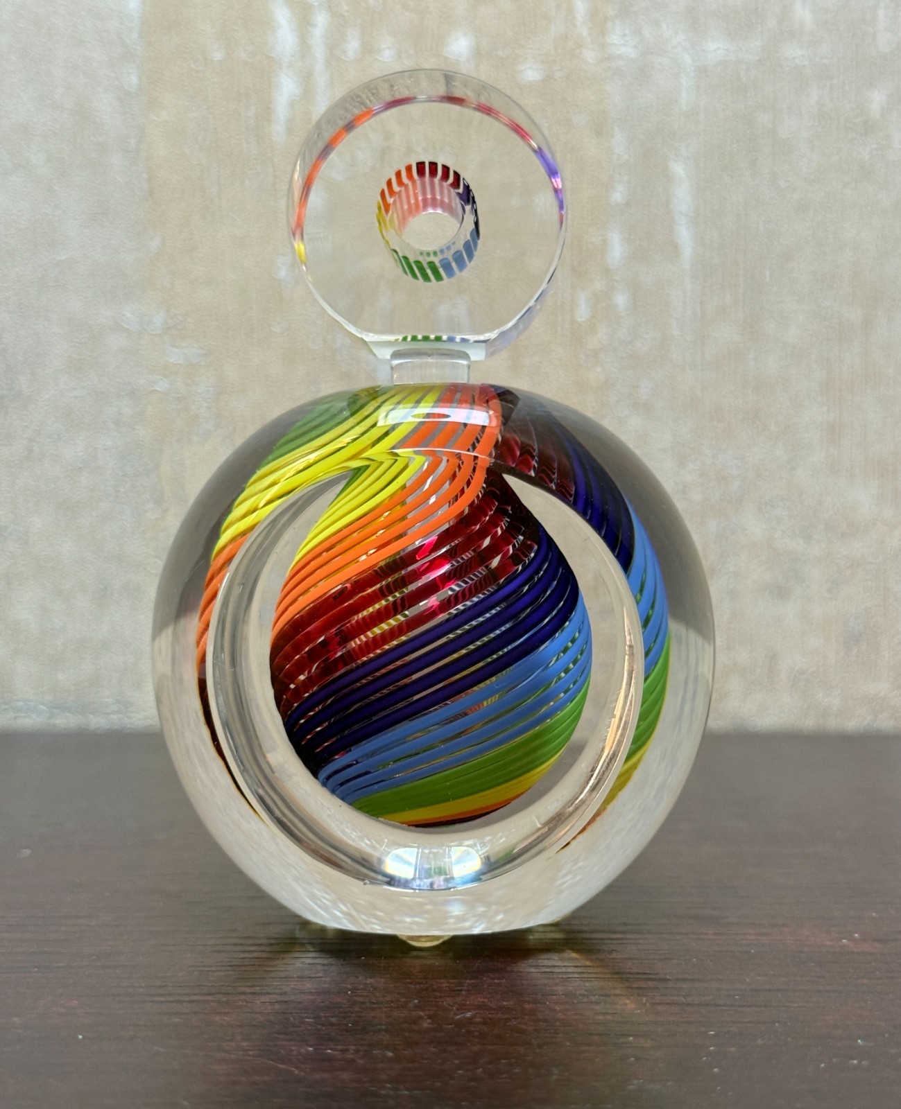 Paul Harrie Signed Rainbow Studio Art Glass Perfume Bottle Paperweight 4.8