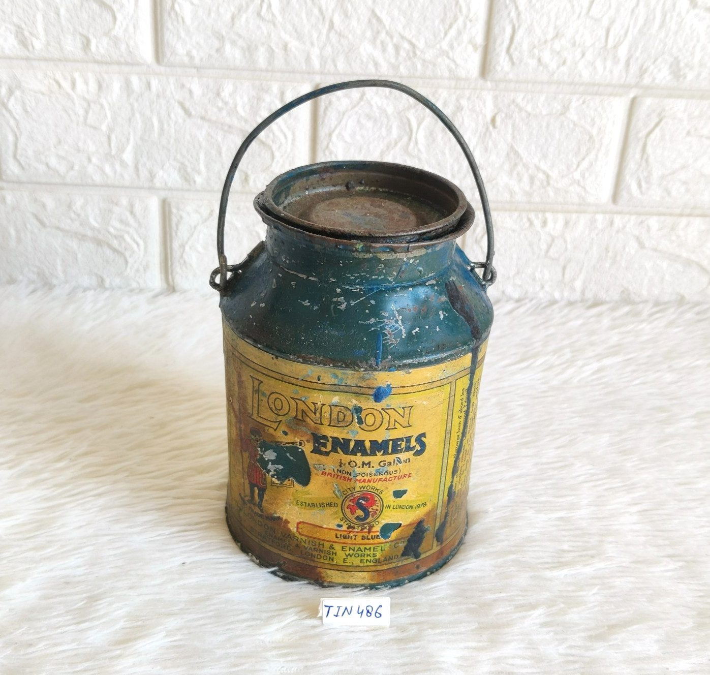 1930s Vintage London Varnish & Enamel Co Ltd Advertising Tin Bucket Can TIN486