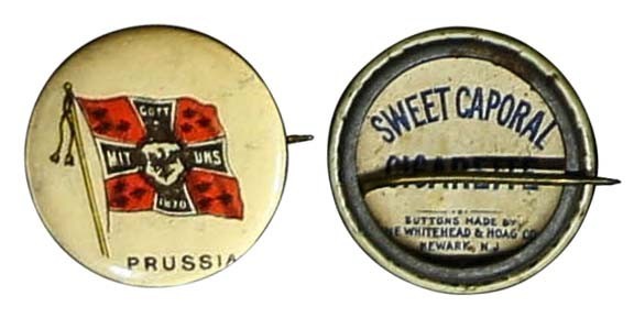 Celluloid Pinback Button Flag of PRUSSIA Antique Sweet Caporal Cigarettes Promo