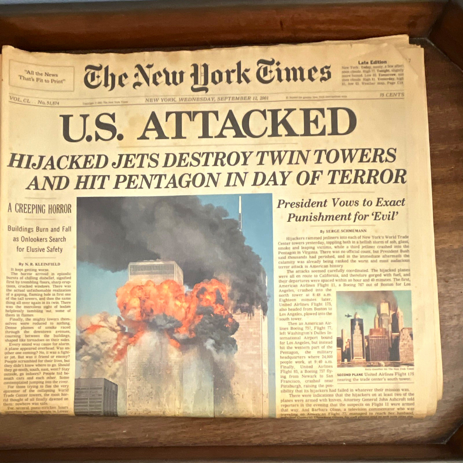 The New York Times Sept 12, 2001 Late Edition Newspaper The New York Times Sept 12, 2001 Late Edition Newspaper
