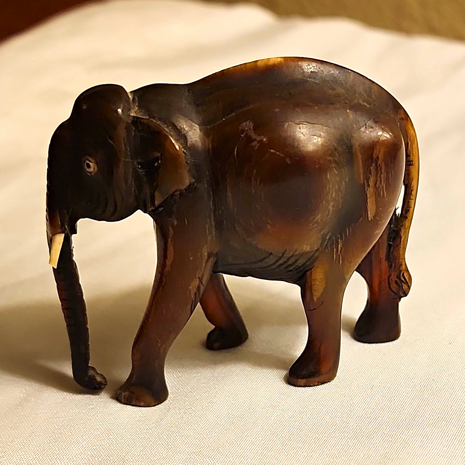 Hand Carved Wooden Elephant Figurine Vintage Brown Display Piece Hand Carved Wooden Elephant Figurine Vintage Brown Display Piece