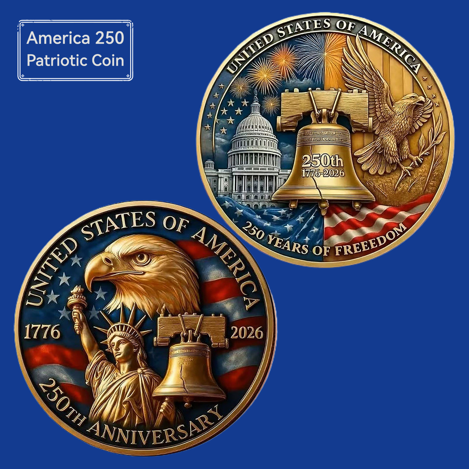 USA 250th Anniversary Commemorative Coin 1776-2026 Freedom Liberty Bell 3D Medal