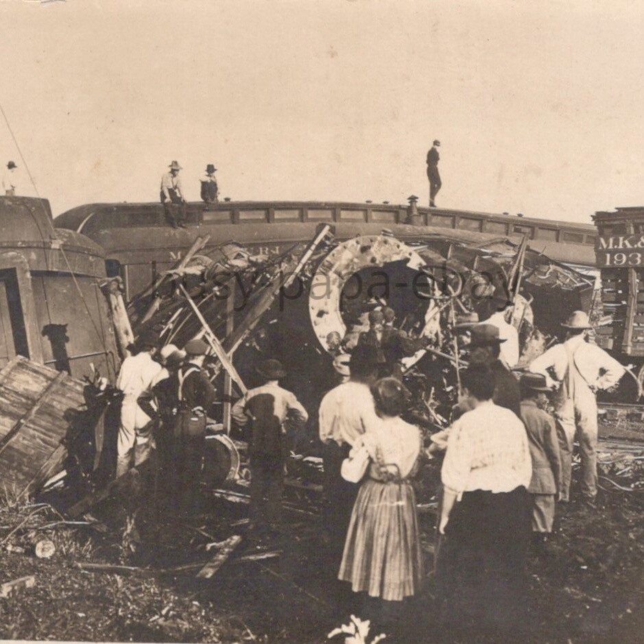 1914 RPPC KATY Missouri Kansas Texas Railroad Train Wreck Postcard Sedalia MO 1914 RPPC KATY Missouri Kansas Texas Railroad Train Wreck Postcard Sedalia MO