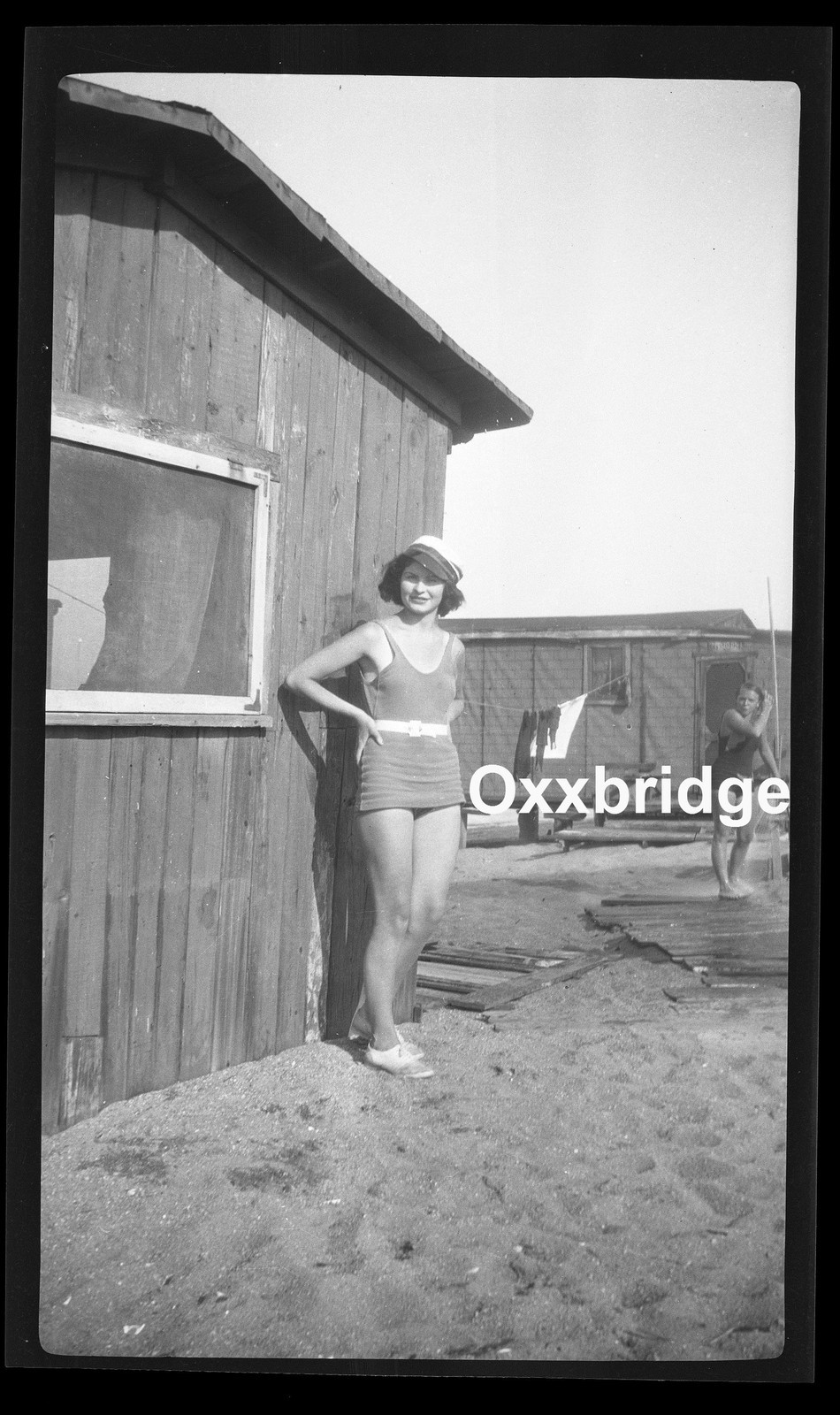 Gorgeous Female 1920 Sexy legs Bathing Suit Captains Hat Sassy Photo Neg 