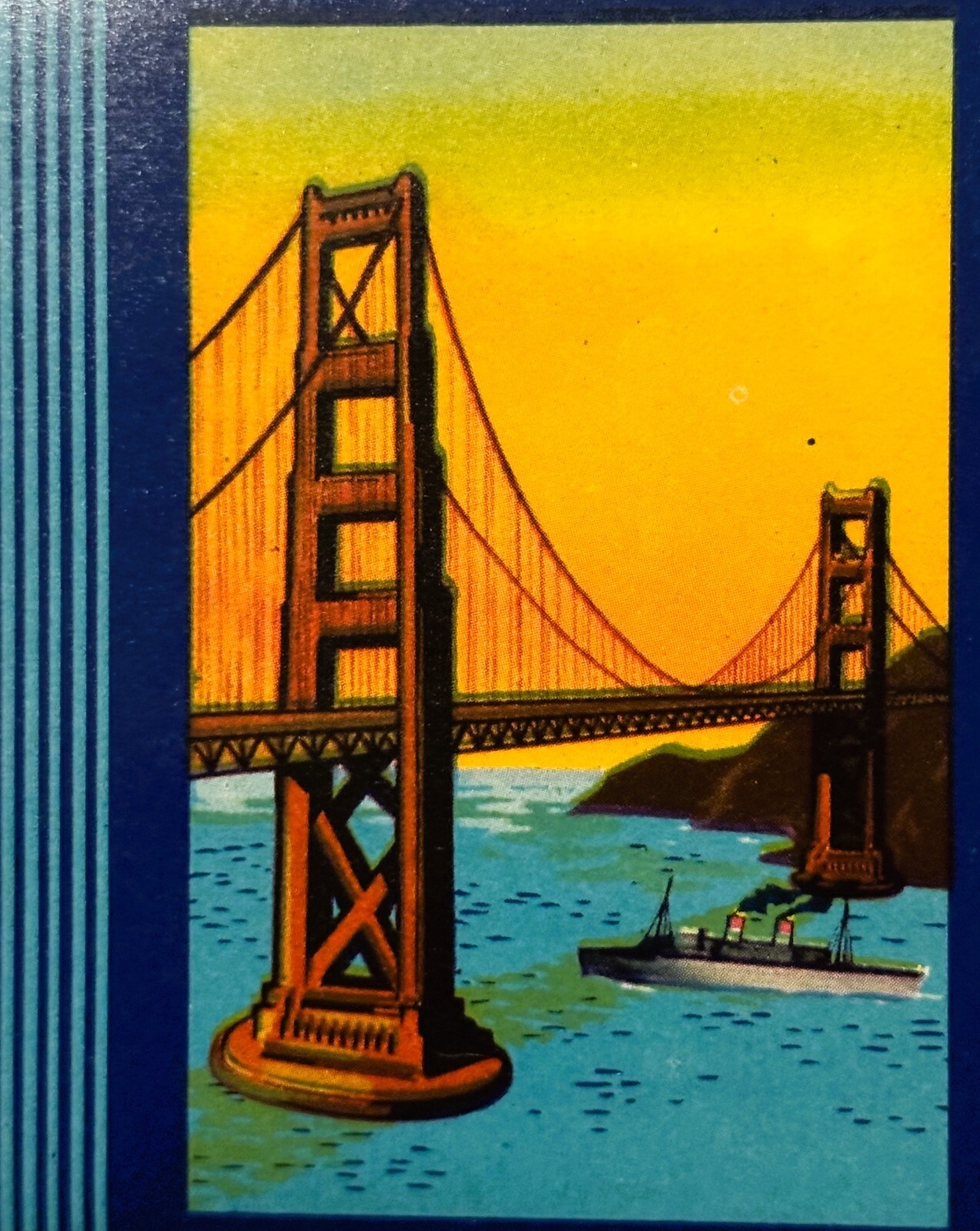 Antique 1940s Pacific Pride Crate Label, San Francisco Bridge, Steamship