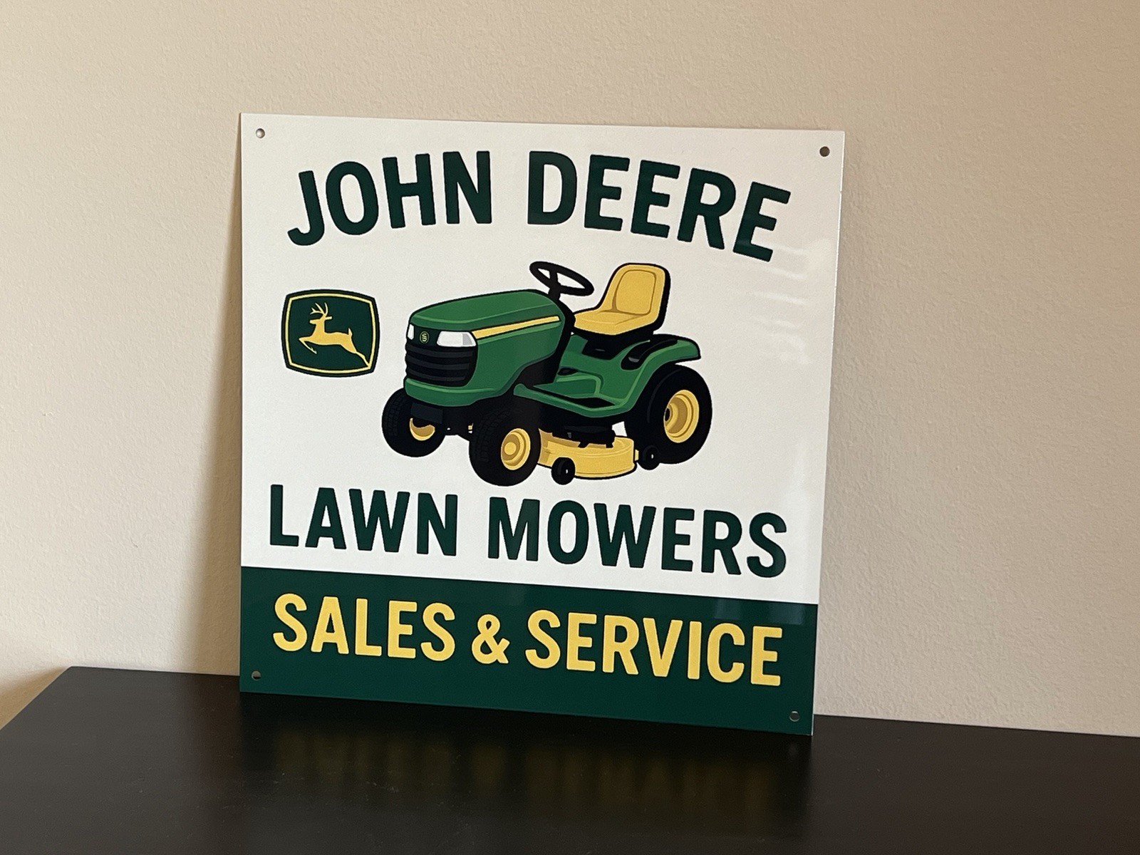 Hi Gloss JD Lawn movers Sales And Service Vintage Style Metal Sign Hi Gloss JD Lawn movers Sales And Service Vintage Style Metal Sign