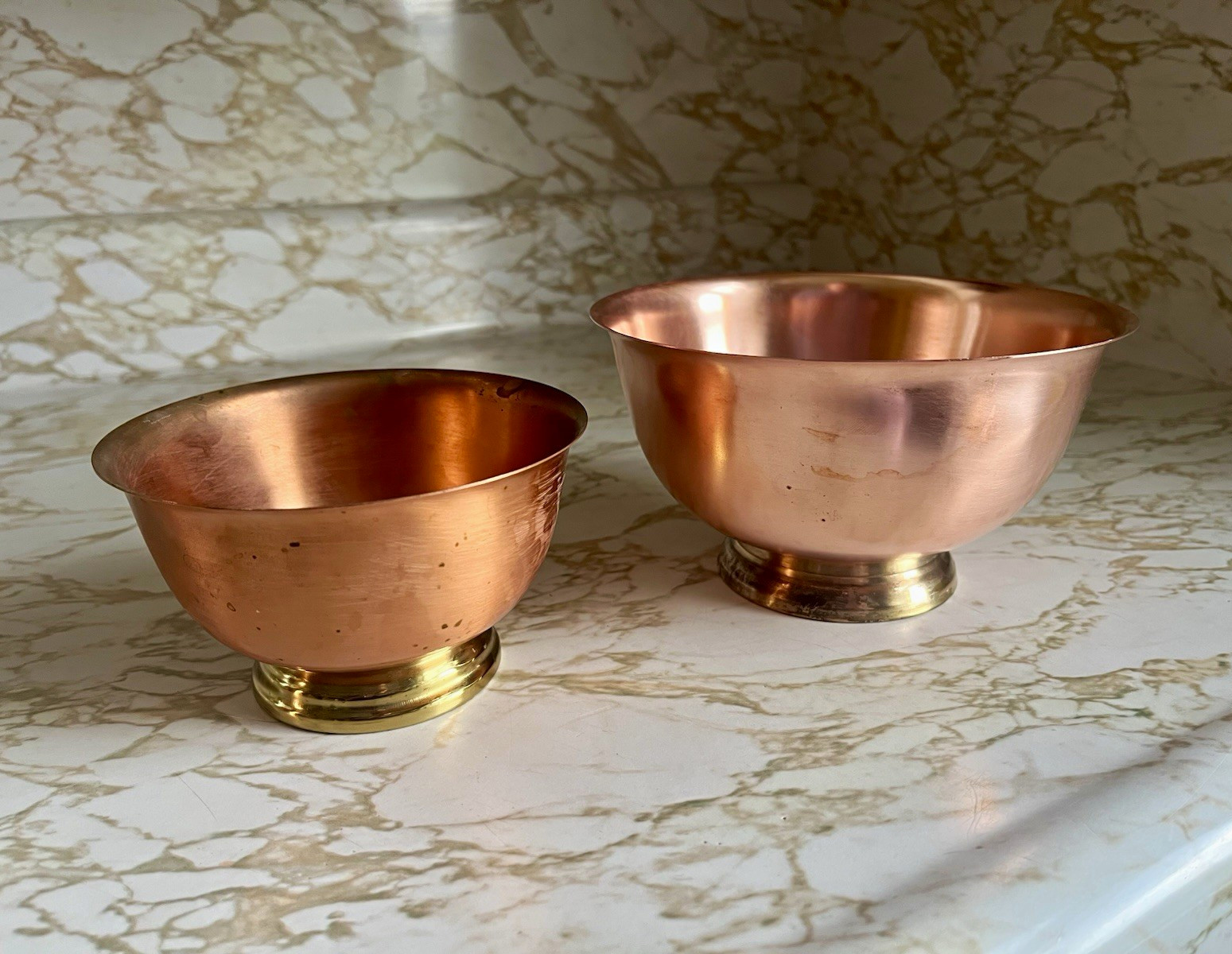 Vintage Mid Century 1960s Gregorian Solid Copper & Brass Bowls Made in USA 2pcs