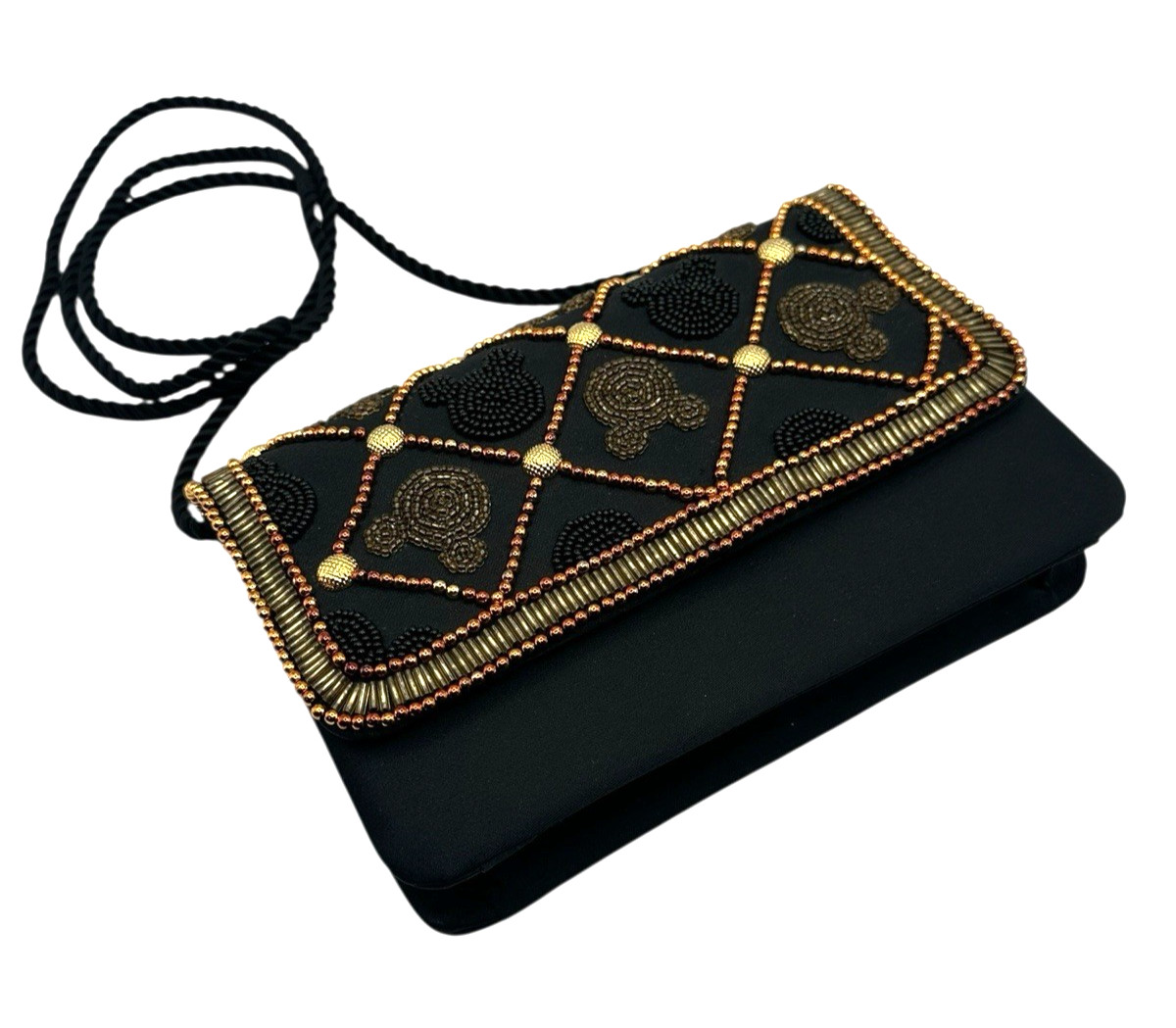 Disney Evening Black Beaded Evening Purse- Mickey Heads Gold/Black Clutch