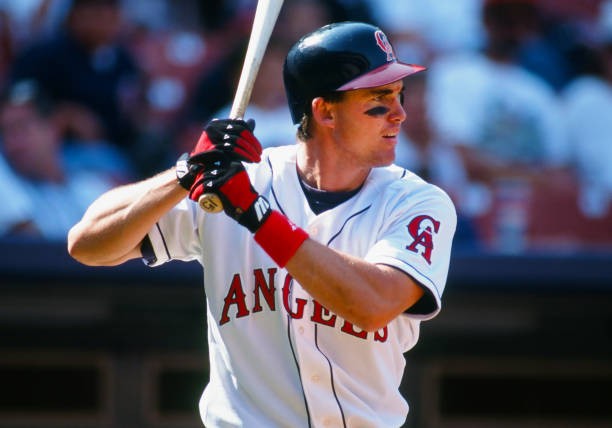 California Angels outfielder Tim Salmon in action during an at bat- Old Photo