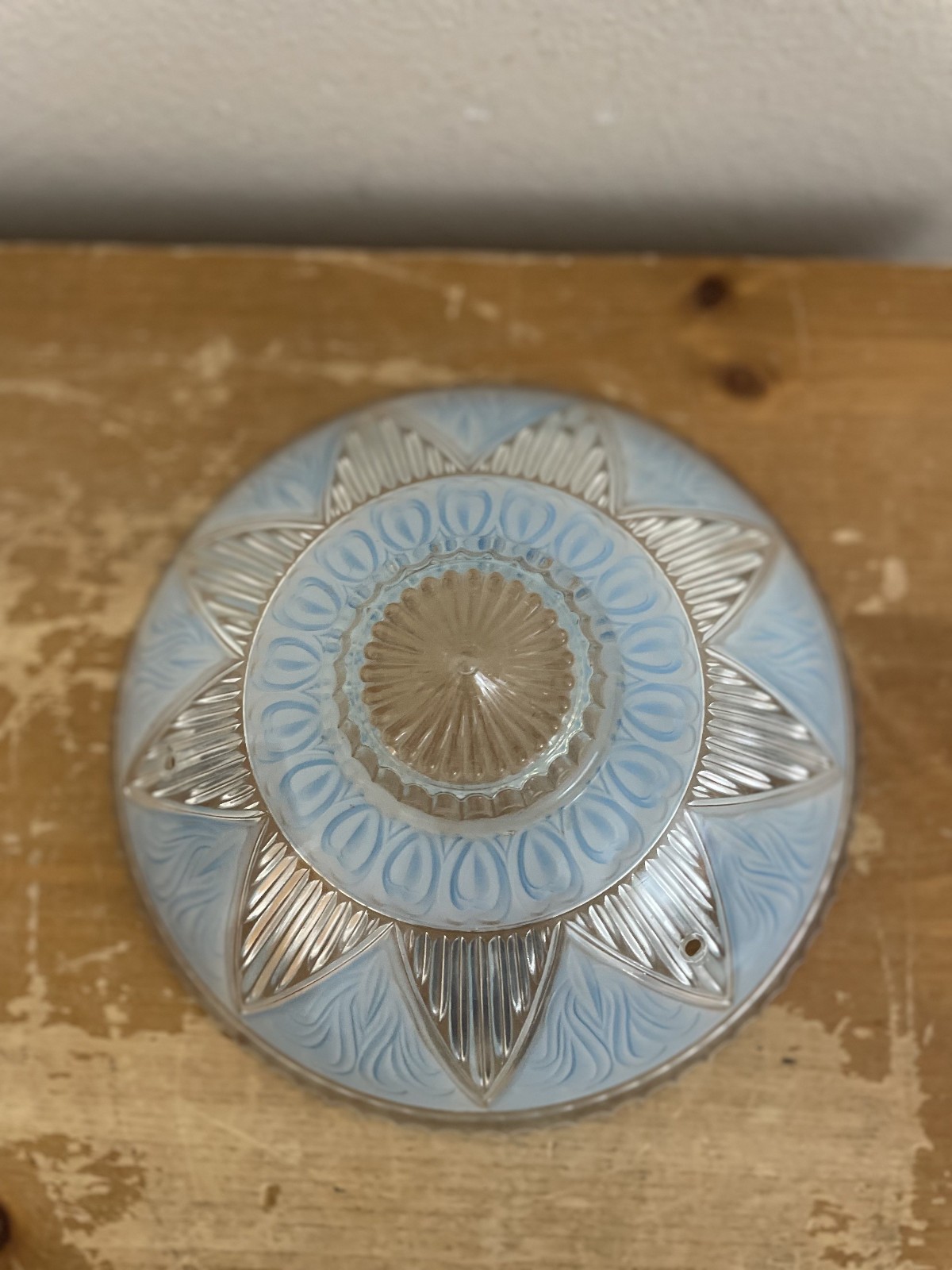Antique 1940\'s 3 Chain Glass  Blue Frosted Ceiling Light Fixture Shade 10 1/4\
