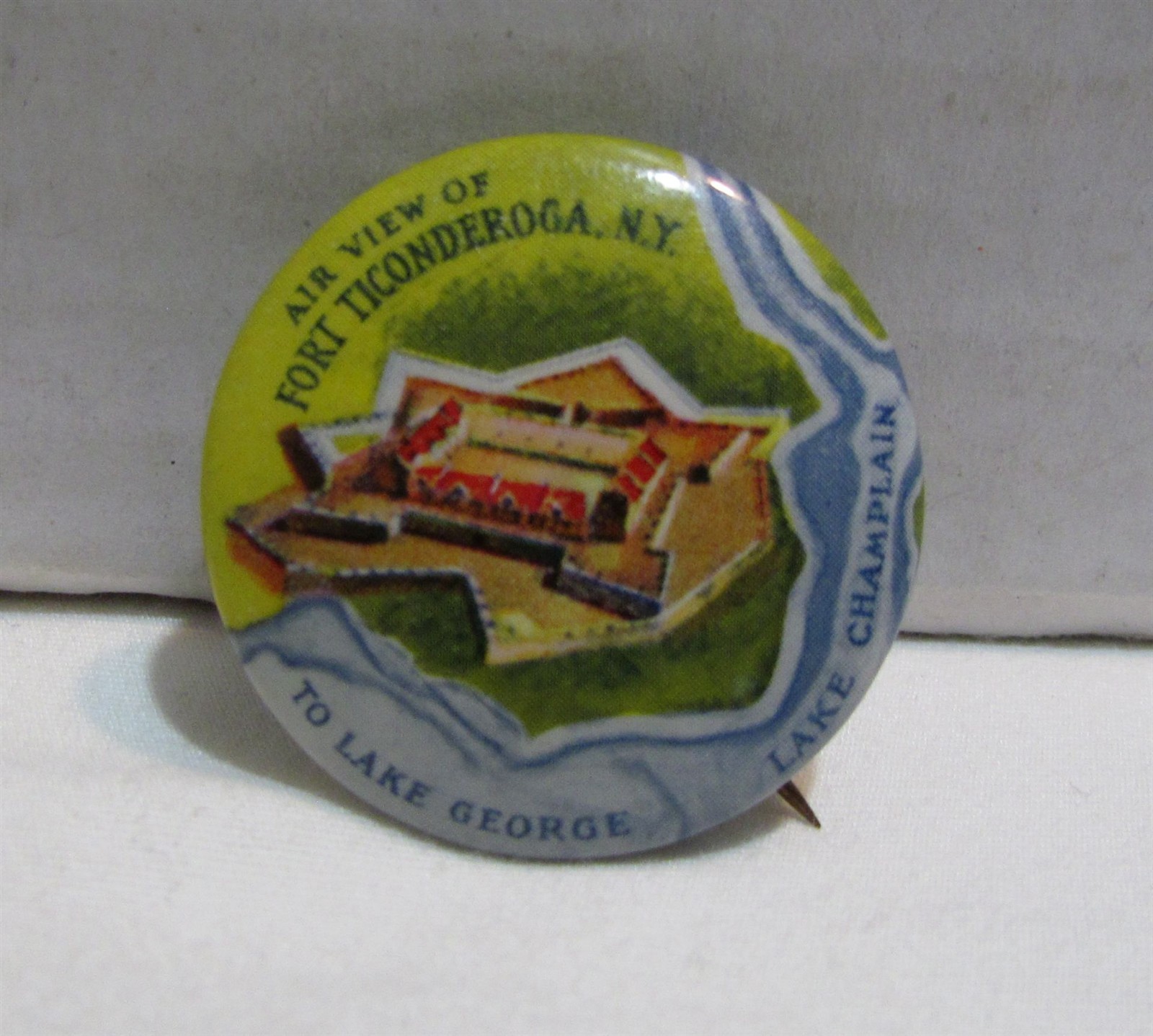 Vintage Air View of Fort Ticonderoga Pinback Button, Lake George, NY