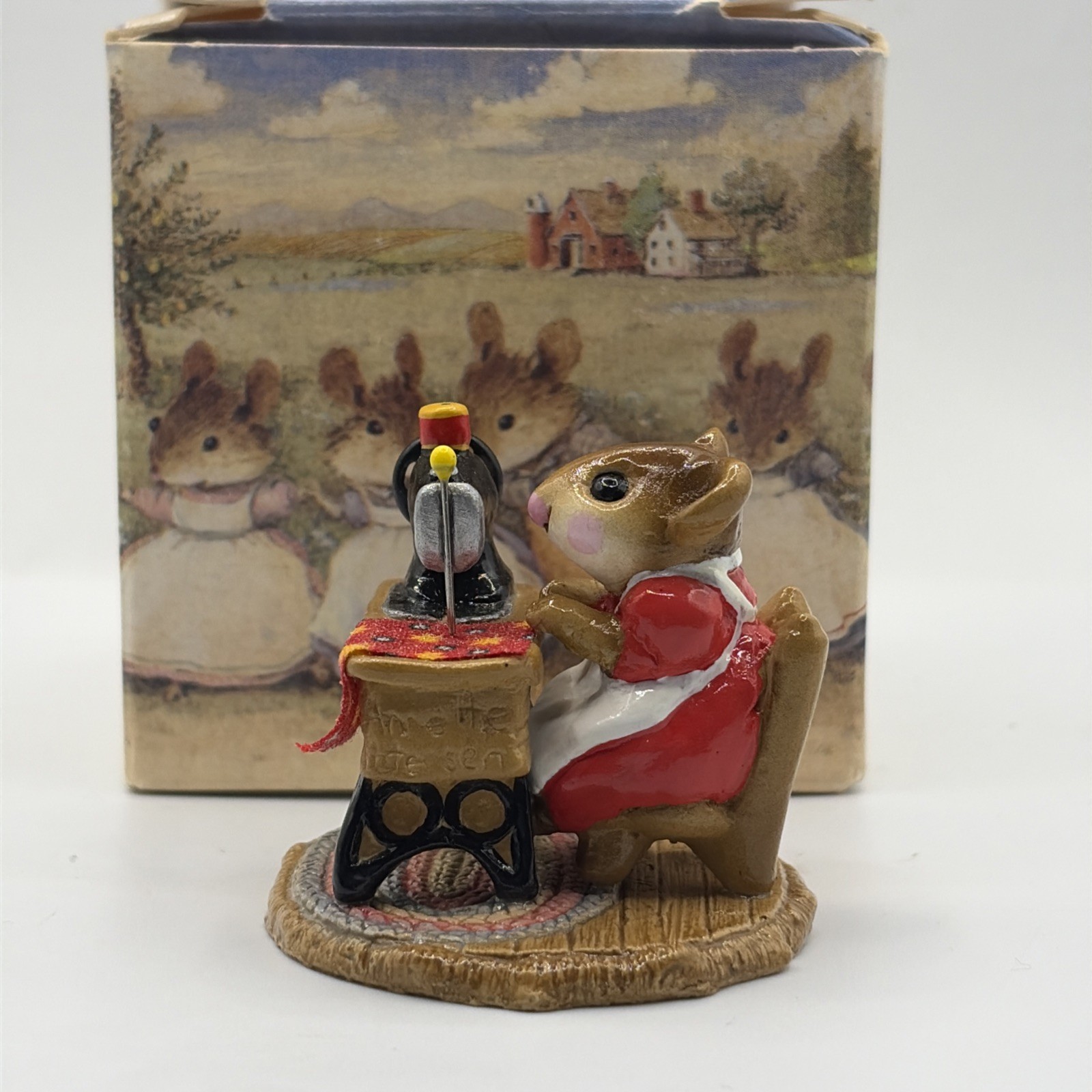Wee Forest Folk Miss Bobbin M-40 Red Dress Sewing Mouse Figurine Boxed 1979 AP Wee Forest Folk Miss Bobbin M-40 Red Dress Sewing Mouse Figurine Boxed 1979 AP