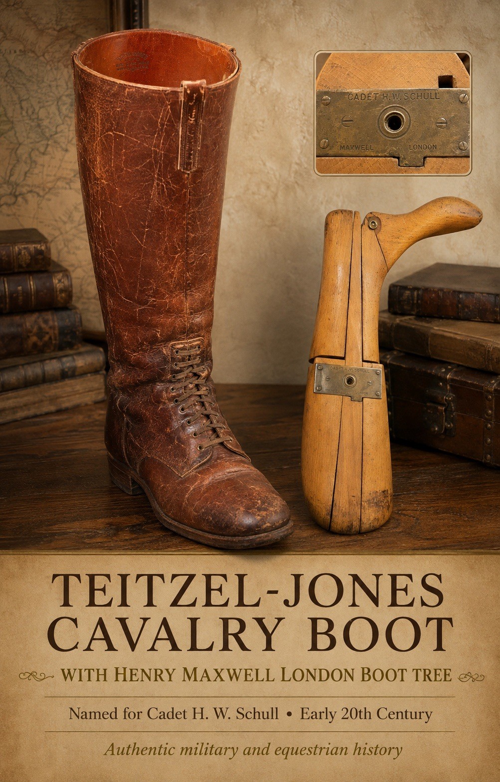 Antique Teitzel-Jones Cavalry Riding Boot with Named Maxwell London Boot Tree Antique Teitzel-Jones Cavalry Riding Boot with Named Maxwell London Boot Tree