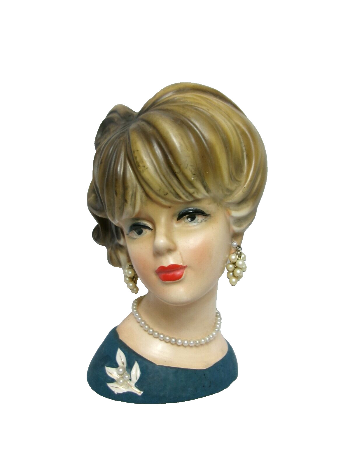 Large 7 ½” MCM Vtg. NAPCO Hand Painted Hollow Head Lady Vase w/ Pearl Jewelry Large 7 ½” MCM Vtg. NAPCO Hand Painted Hollow Head Lady Vase w/ Pearl Jewelry