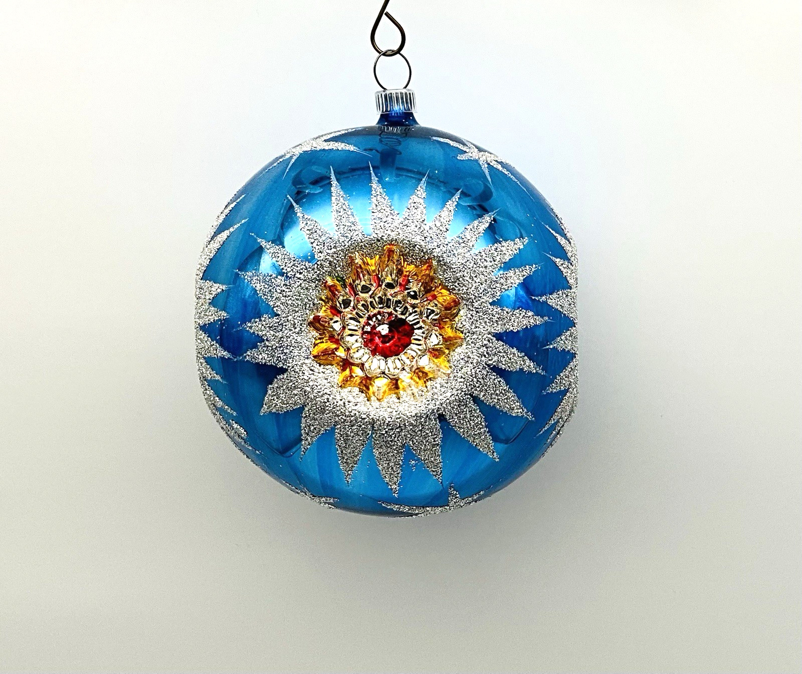 Vintage West Germany 4 Reflector Jumbo Ornament Cobalt Blue Silver Mica 4.25” Vintage West Germany 4 Reflector Jumbo Ornament Cobalt Blue Silver Mica 4.25”