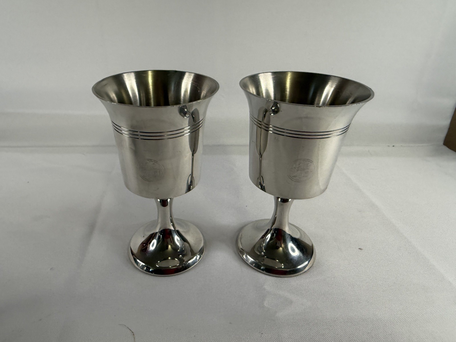 Lot Of 2 Vintage GE Wine Goblets GENERAL ELECTRIC Advertising JOSTENS Pewter Lot Of 2 Vintage GE Wine Goblets GENERAL ELECTRIC Advertising JOSTENS Pewter