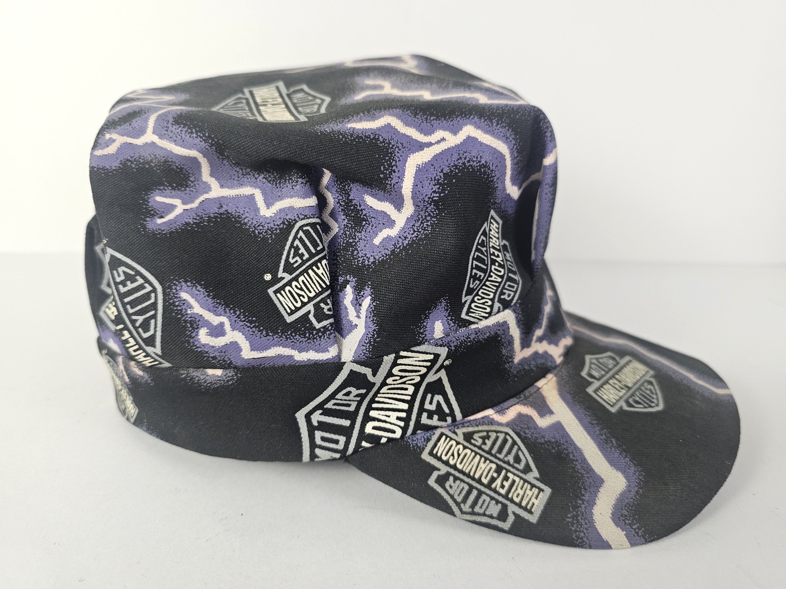 Vintage Harley-Davidson Lightning Bolt Painters Cap Hat Purple Black Snapback Vintage Harley-Davidson Lightning Bolt Painters Cap Hat Purple Black Snapback
