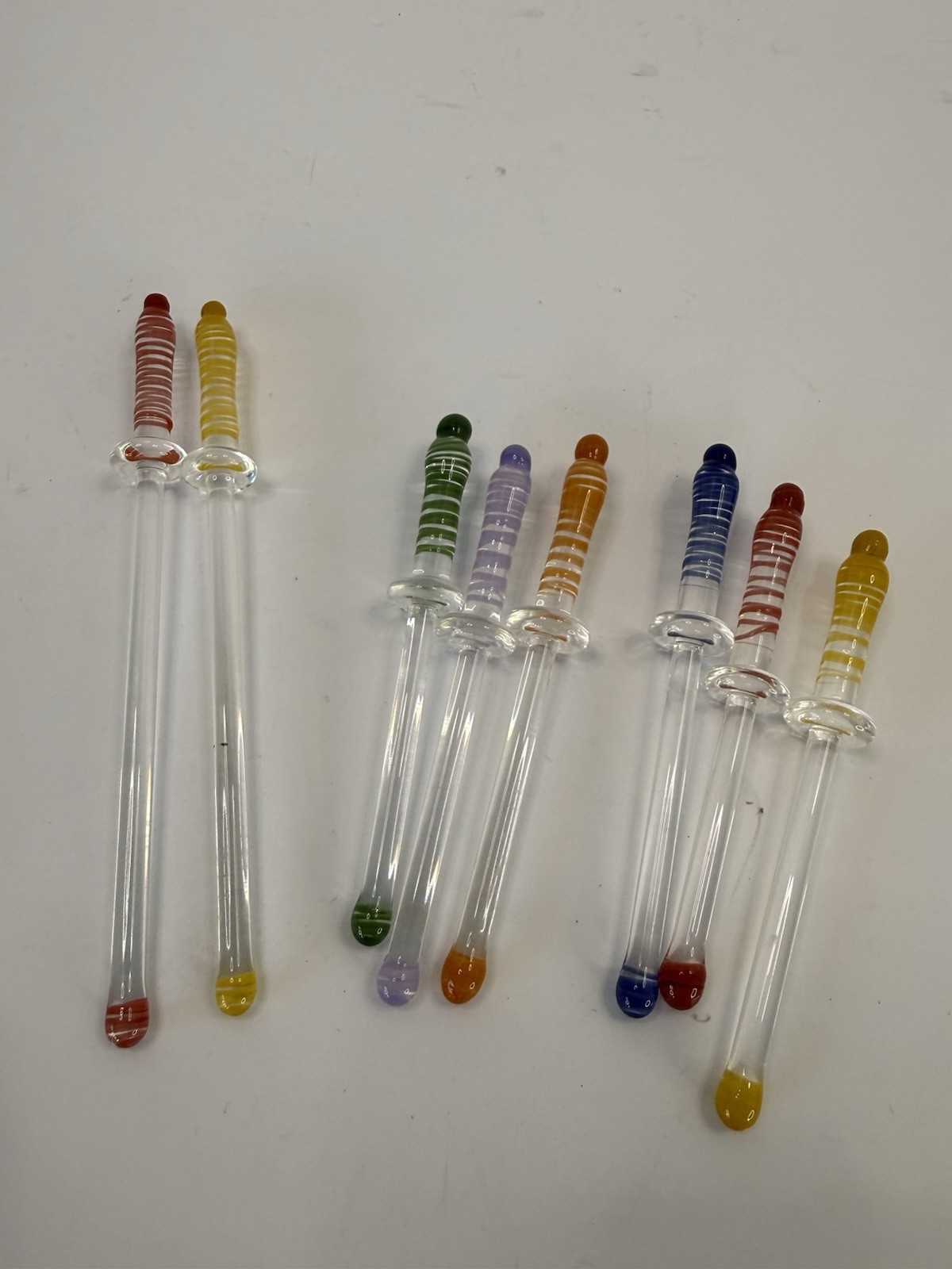 Vintage Hand Blown Glass Swizzle Sticks Set of 8 Multicolor Cocktail Stirrers