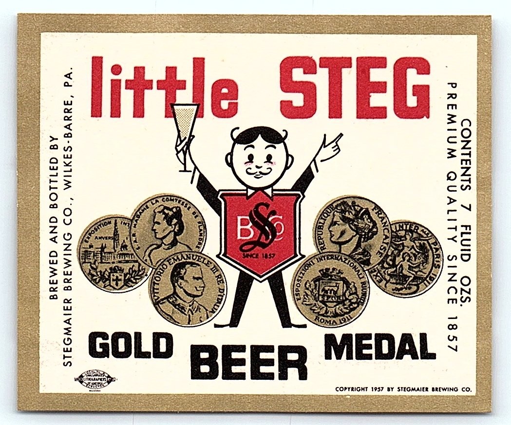 Vintage 1957 Little STEG Beer Label - Stegmaier Brewery 7oz