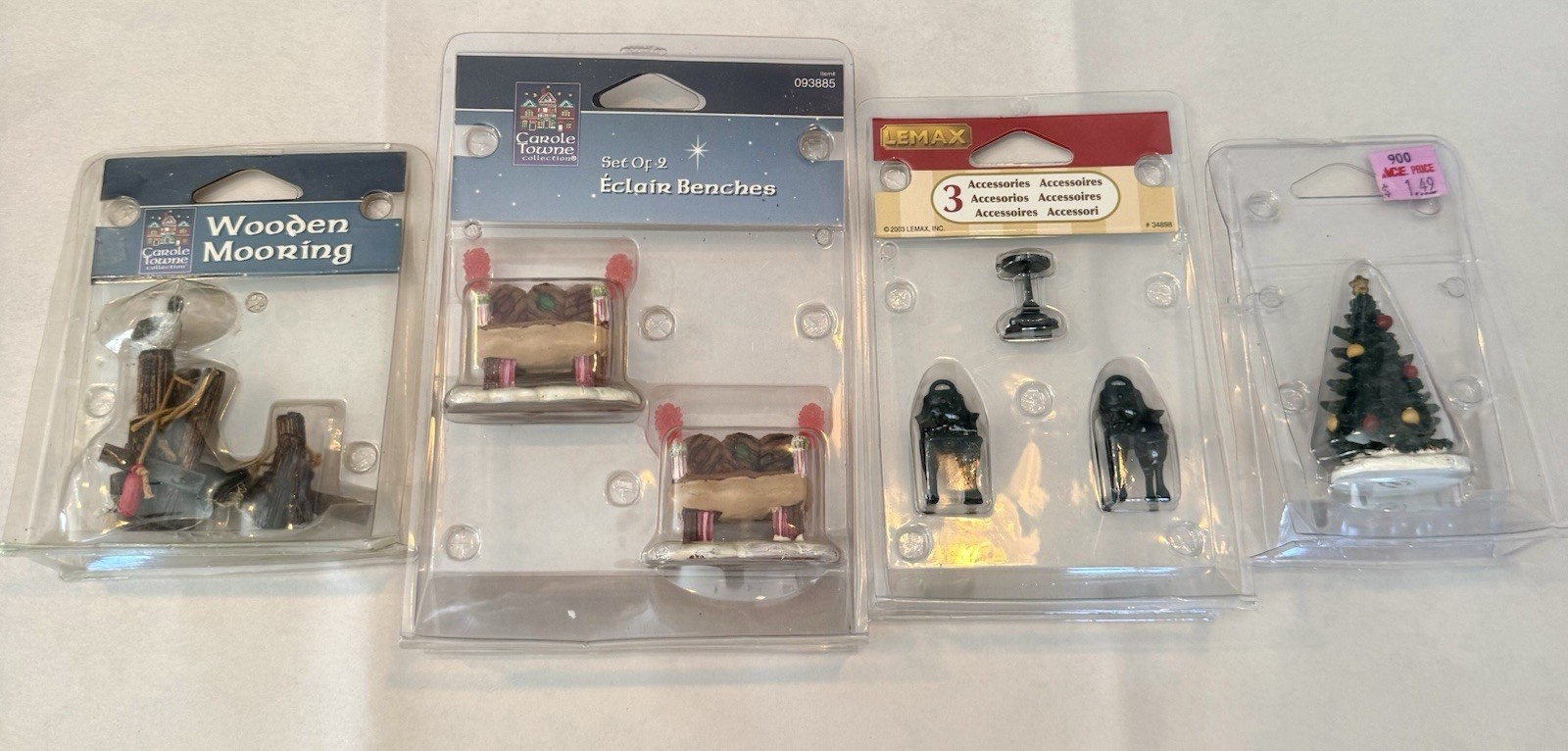 Lot Of 4 New In Package LEMAX Accessories, Wooden Mooring Eclair Benches, Etc Lot Of 4 New In Package LEMAX Accessories, Wooden Mooring Eclair Benches, Etc