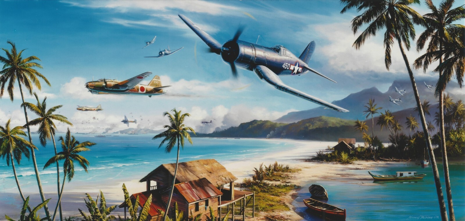 Battle for the Islands by Nicolas Trudgian autographed by 3 USMC Fighter Aces