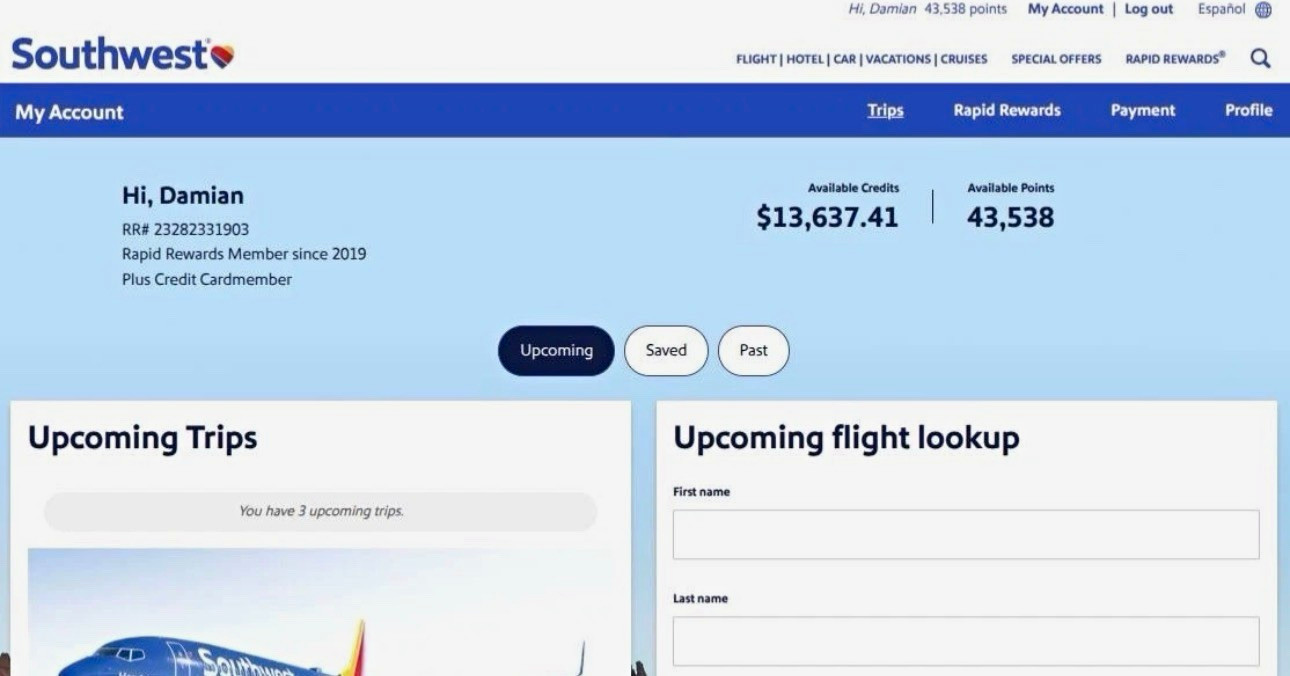 Southwest Airlines Rapid Rewards transfer credits 1k