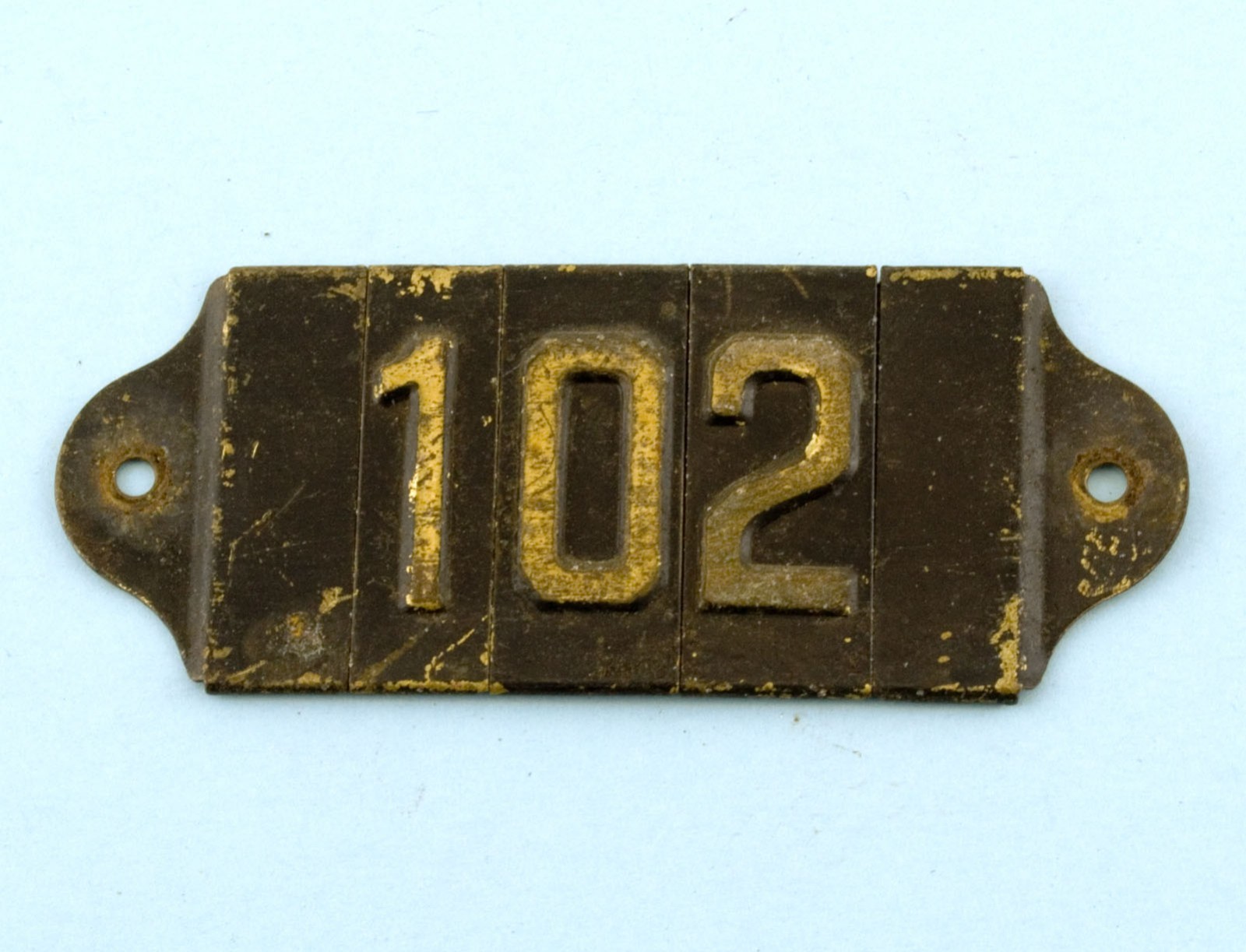 Antique Brass Interlocking Modular Room Door Number Plate Sign Tag #102 Pat 1926