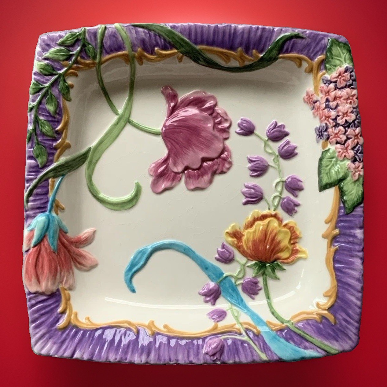 Bella Casa by Ganz Embossed Vibrant Florals Square Bowl