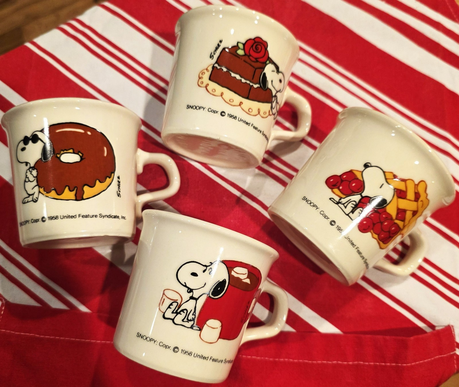 Vtg 1958 Snoopy Coffee Mugs Set of 4 MINT Peanuts Taylor Intl USA Dessert Series Vtg 1958 Snoopy Coffee Mugs Set of 4 MINT Peanuts Taylor Intl USA Dessert Series