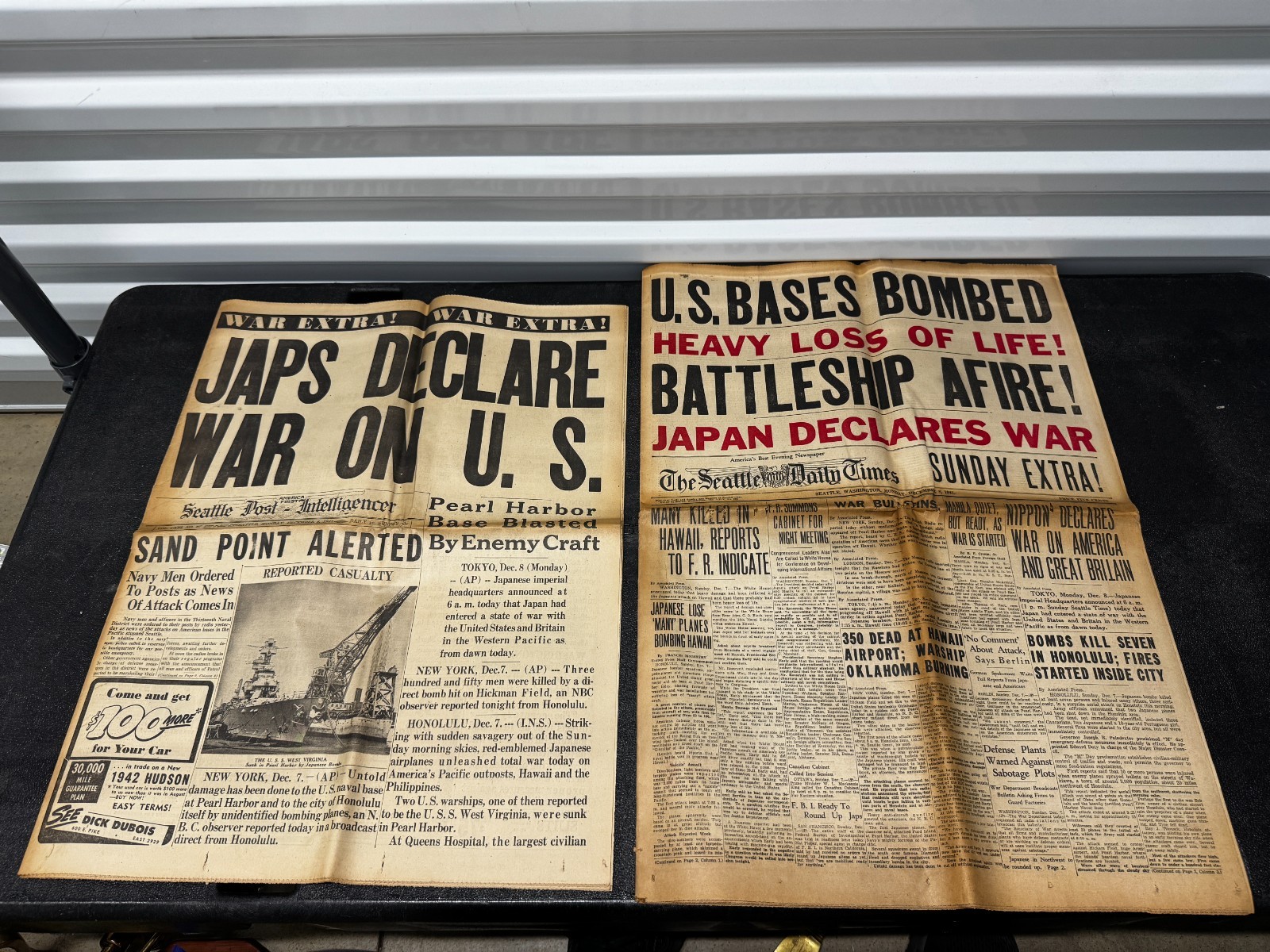 2X Original 1941 News Paper US BASES BOMBED HEAVY LOSS OF LIFE BATTLESHIP AFIRE 2X Original 1941 News Paper US BASES BOMBED HEAVY LOSS OF LIFE BATTLESHIP AFIRE