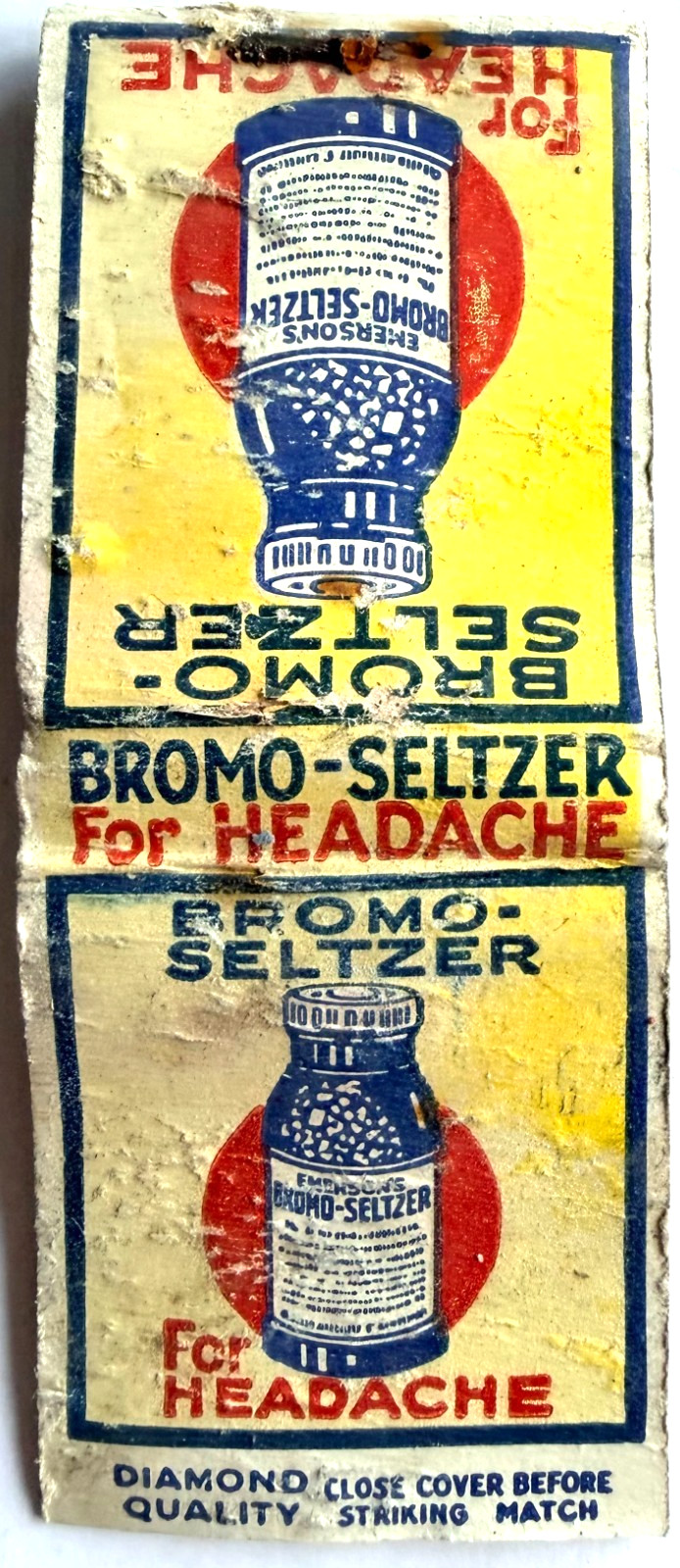 1930s Emerson's Bromo-Seltzer Matchbook Vintage Headache Medicine Medical