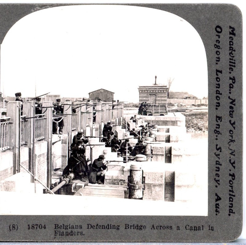 WW1, Belgians Defending Bridge Across Canal In Flanders--Stereoview Q74 WW1, Belgians Defending Bridge Across Canal In Flanders--Stereoview Q74