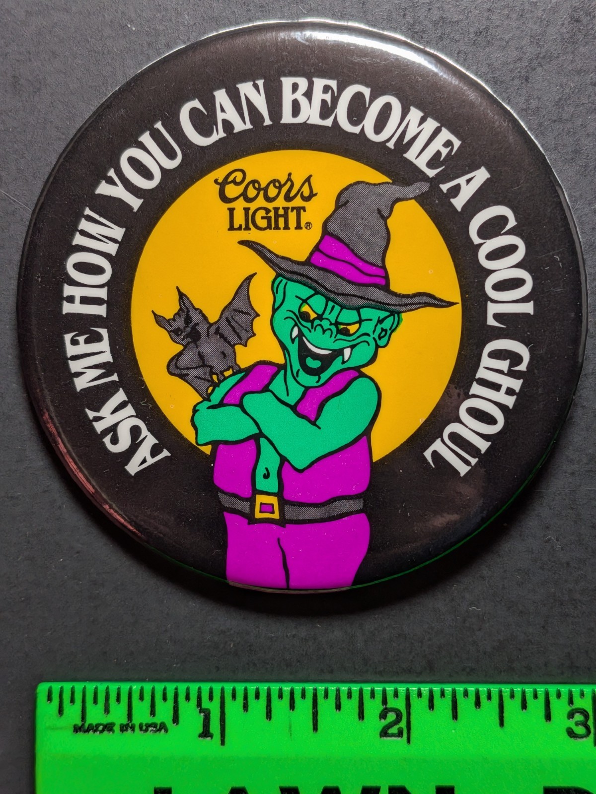 Vintage Coors Light Ghoul Witch Halloween Pinback Pin Vintage Coors Light Ghoul Witch Halloween Pinback Pin
