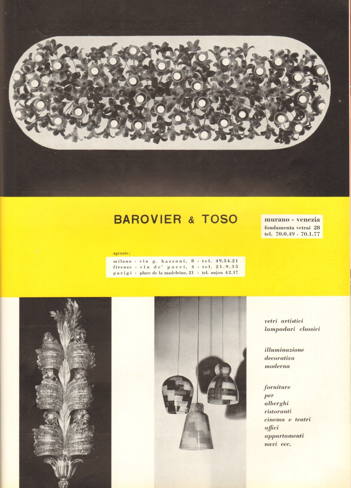 ADVERTISEMENT 1956 BAROVIER TOSO MURANO GLASS DESIGN CHANDELIERS VINTAGE G.BOSISIO